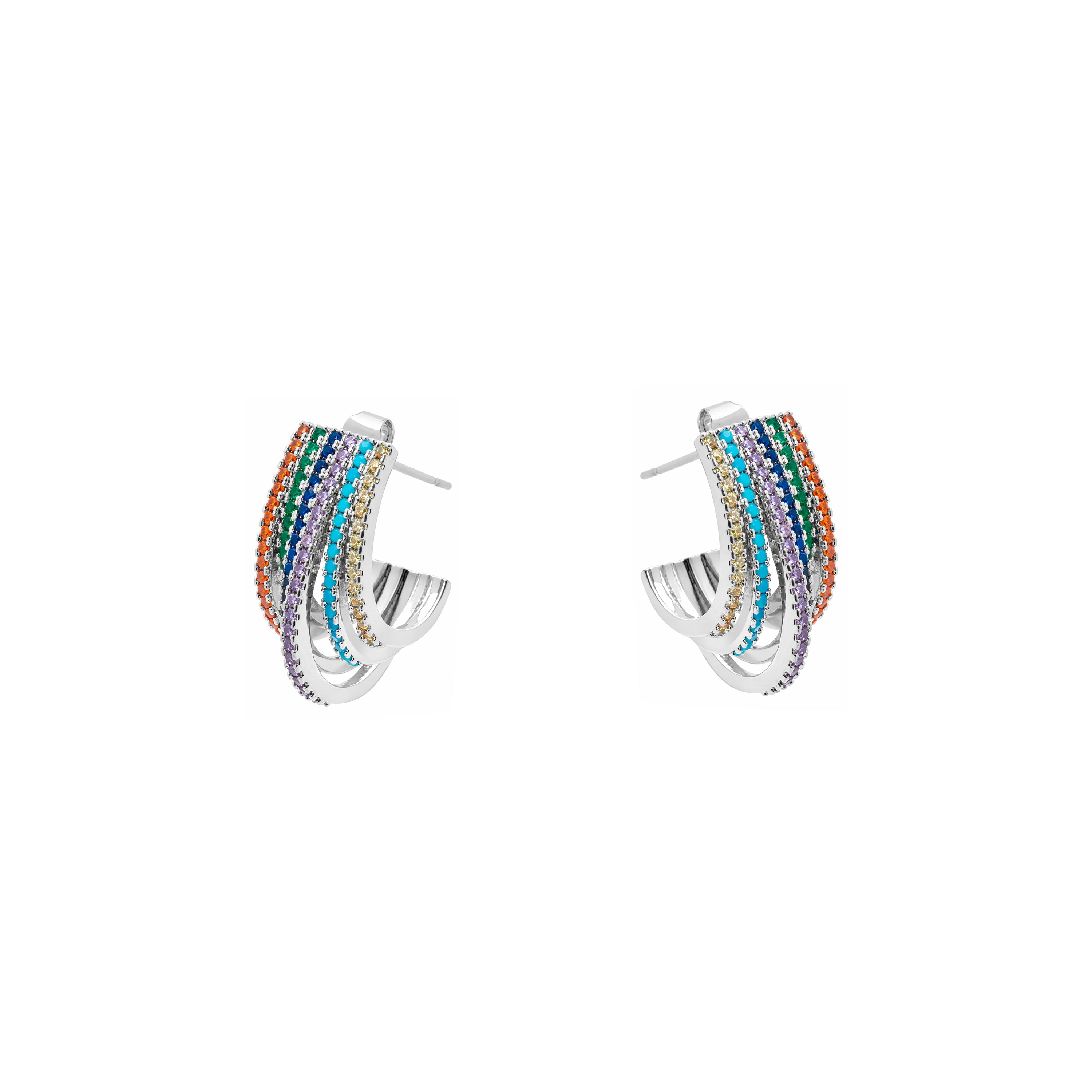Multicolor Cubic Zirconia Silver Plated Drop Earrings - Negal
