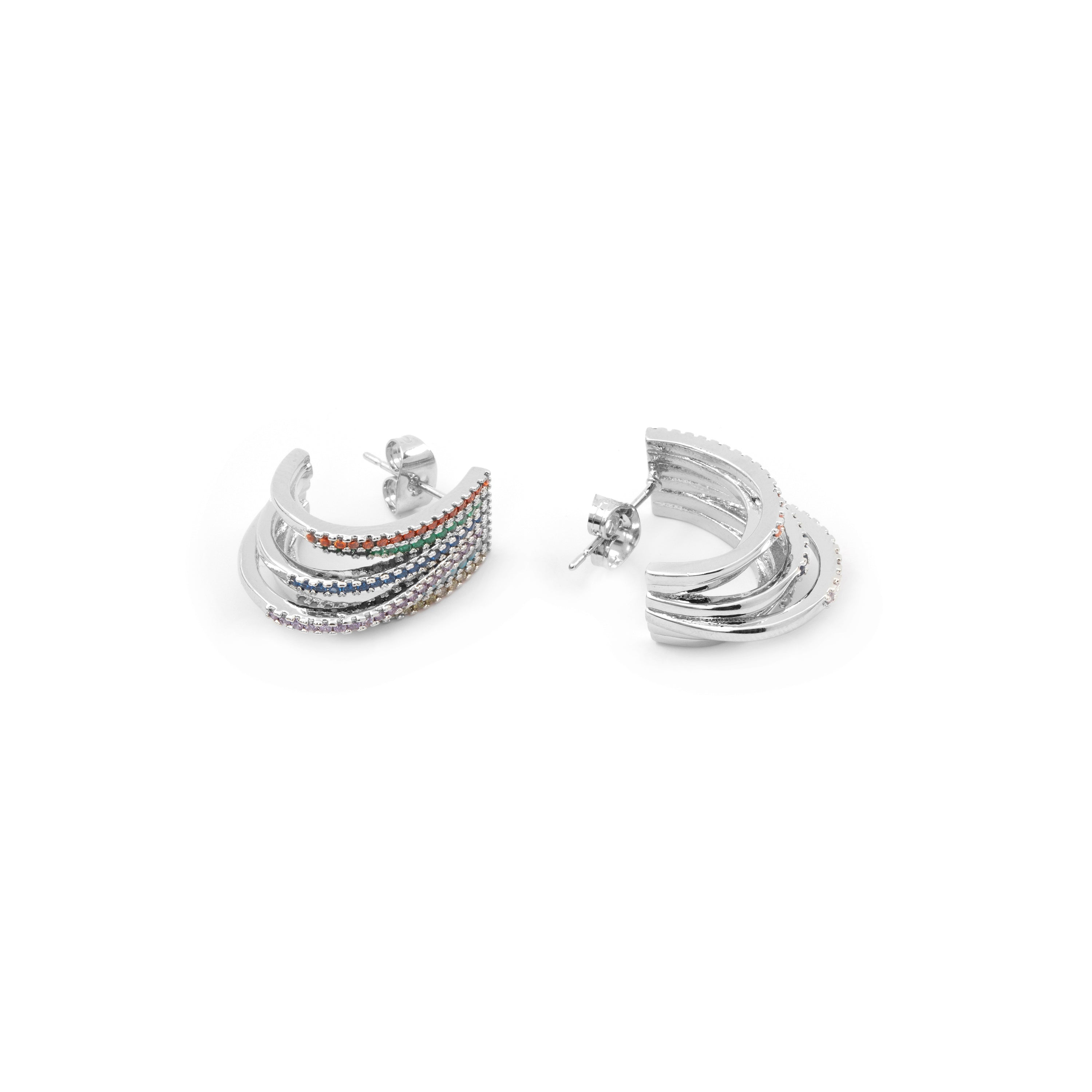 Multicolor Cubic Zirconia Silver Plated Drop Earrings - Negal