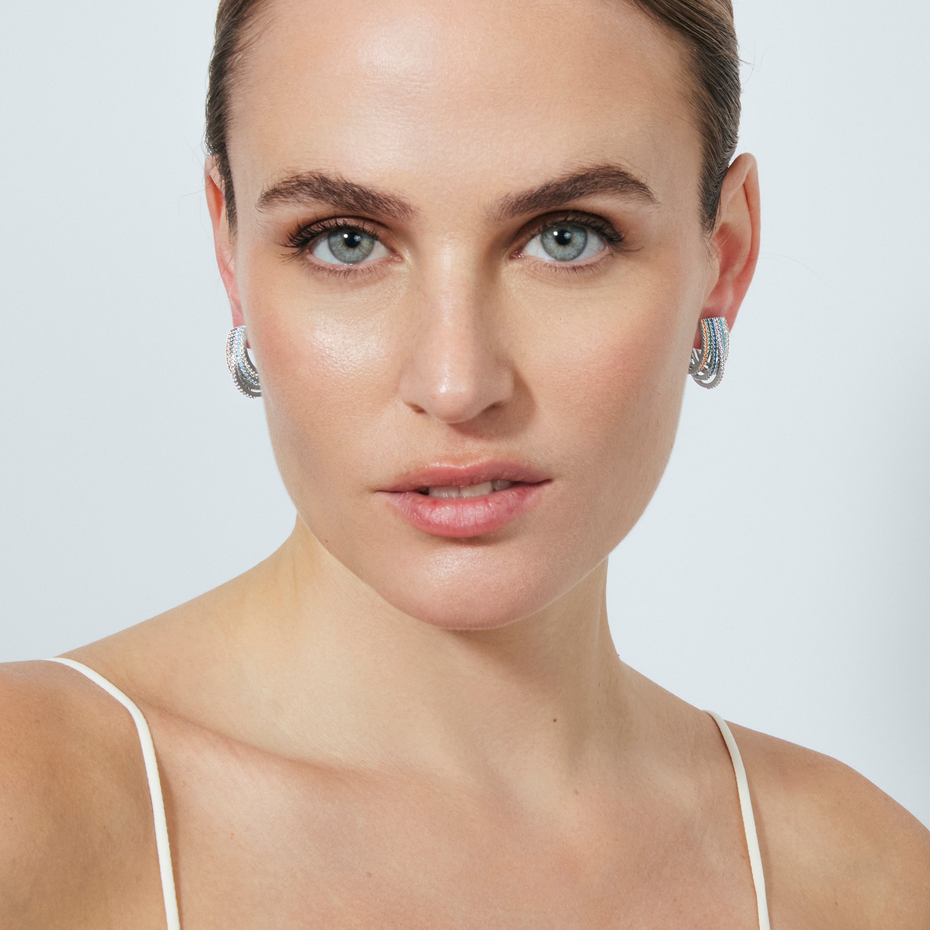 Multicolor Cubic Zirconia Silver Plated Drop Earrings - Negal