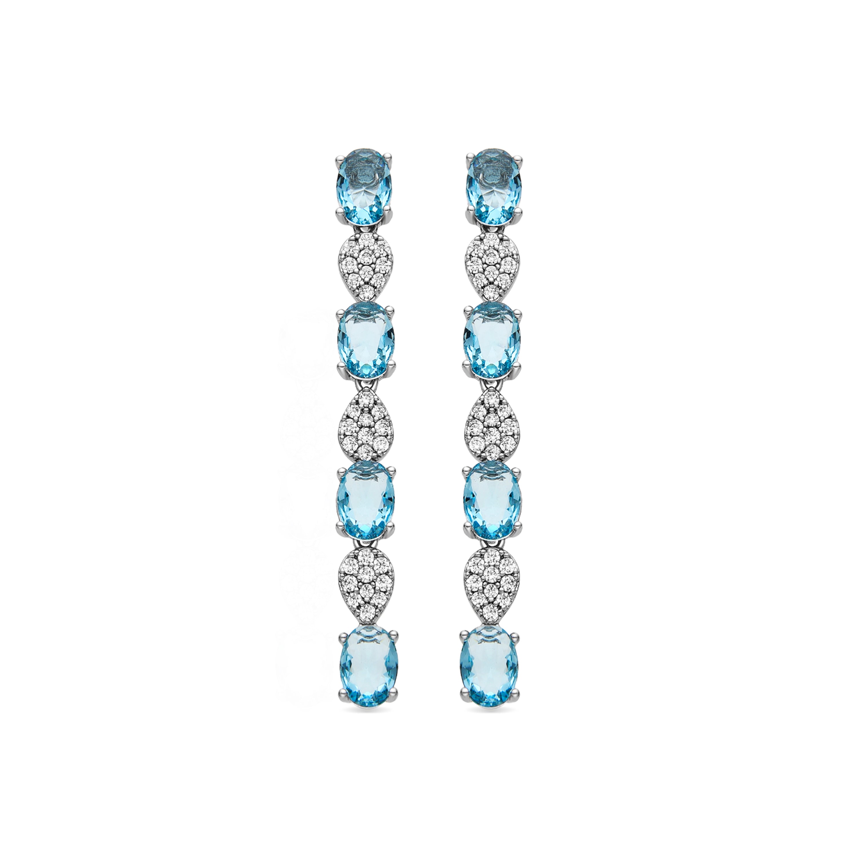 Aquamarine Zirconia Earrings, silver finish - Dagora