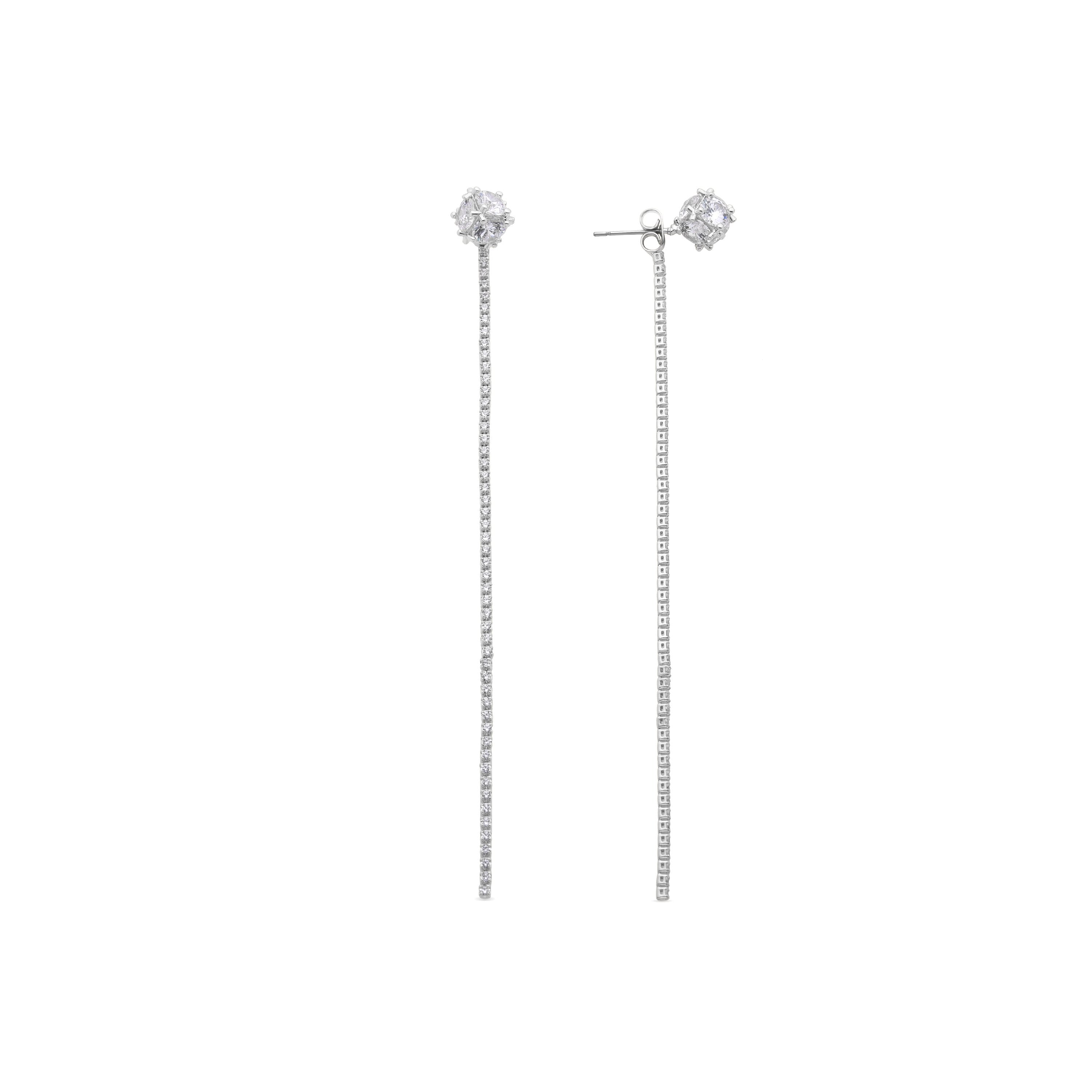 Shiny Zirconia Earrings with Rhodium Finish - Kyur
