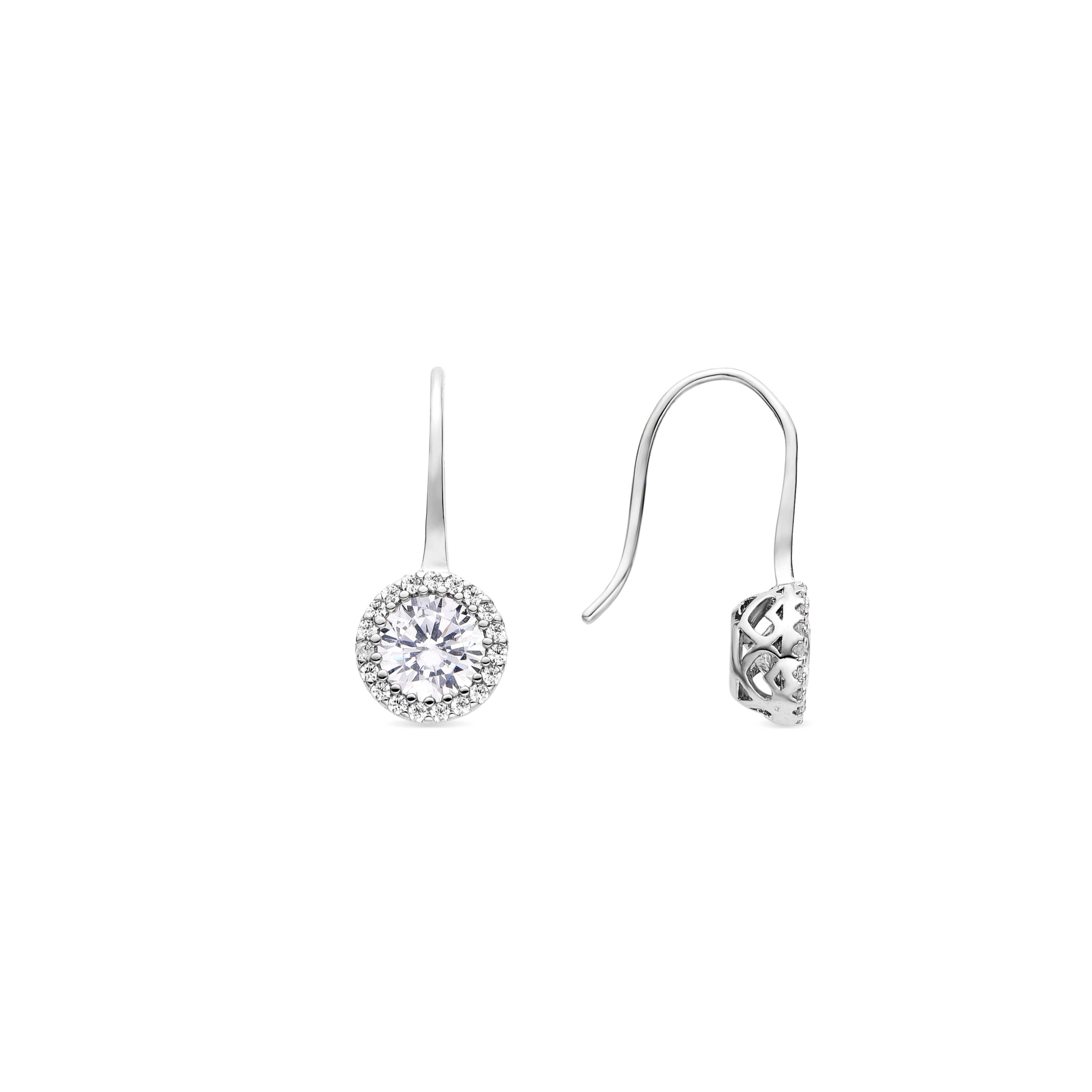 Earrings with shiny zirconia, silver finish - Tisab