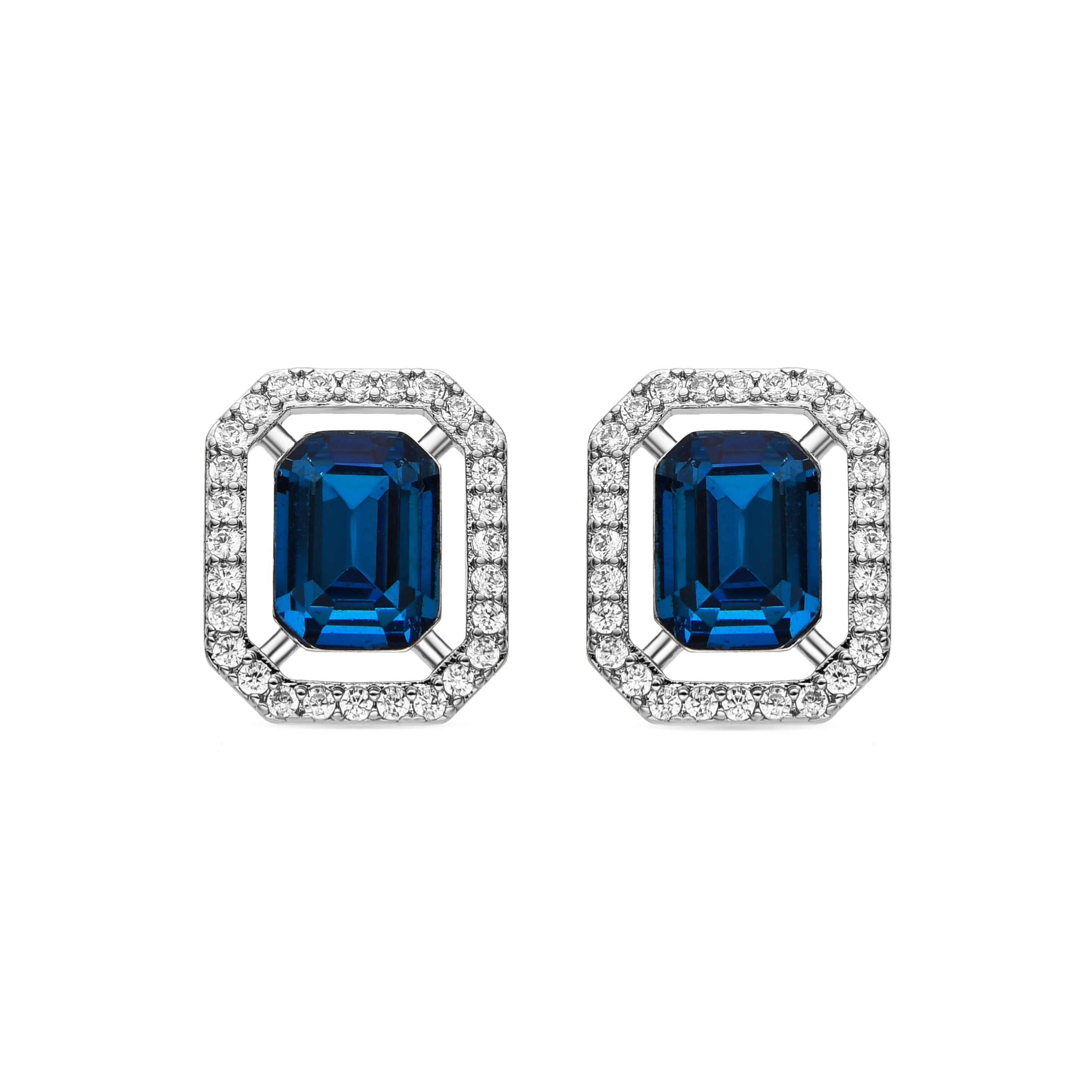 Earrings with Blue Topaz Zirconia, silver finish - Surin