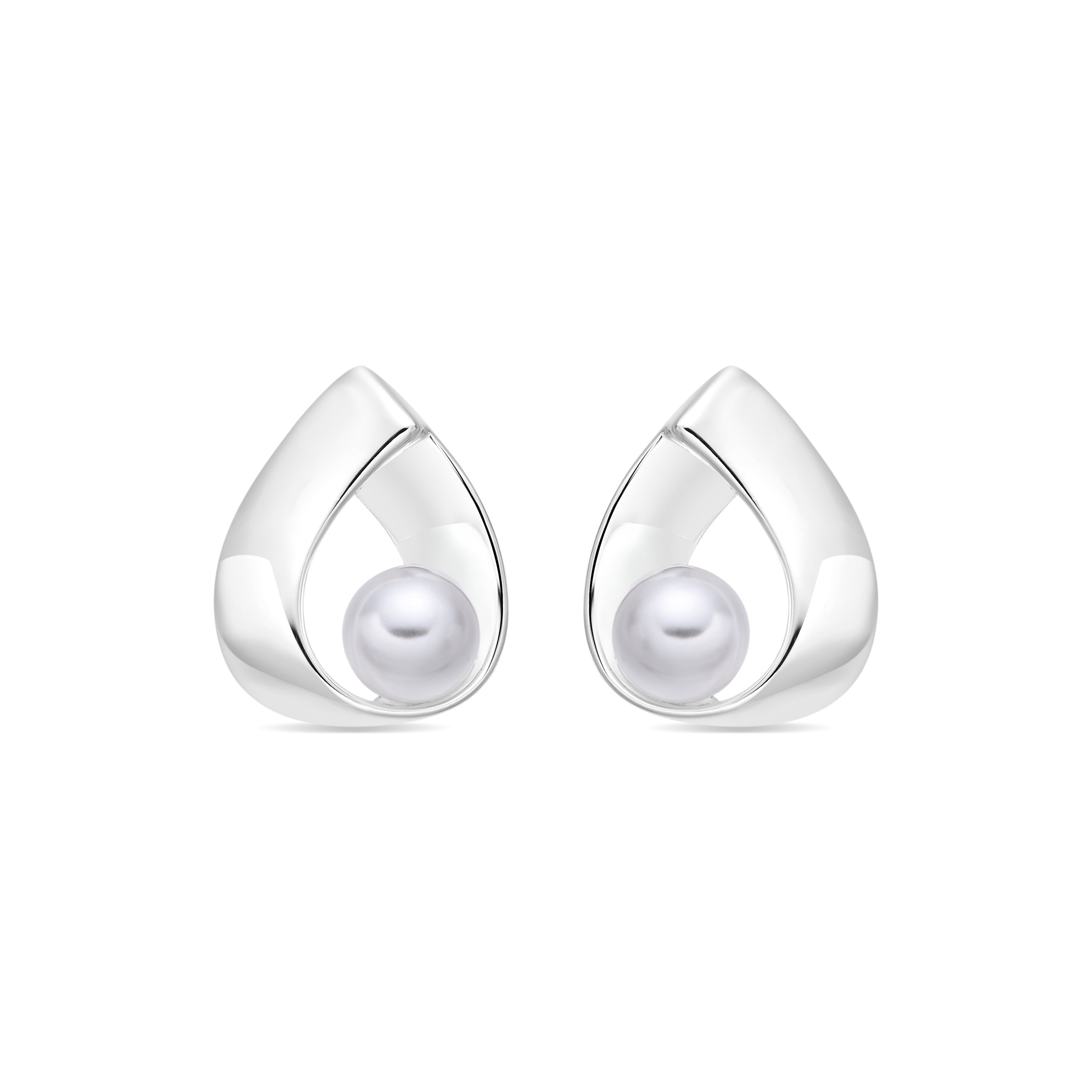 Silver Finish White Pearl Earrings - Blacki