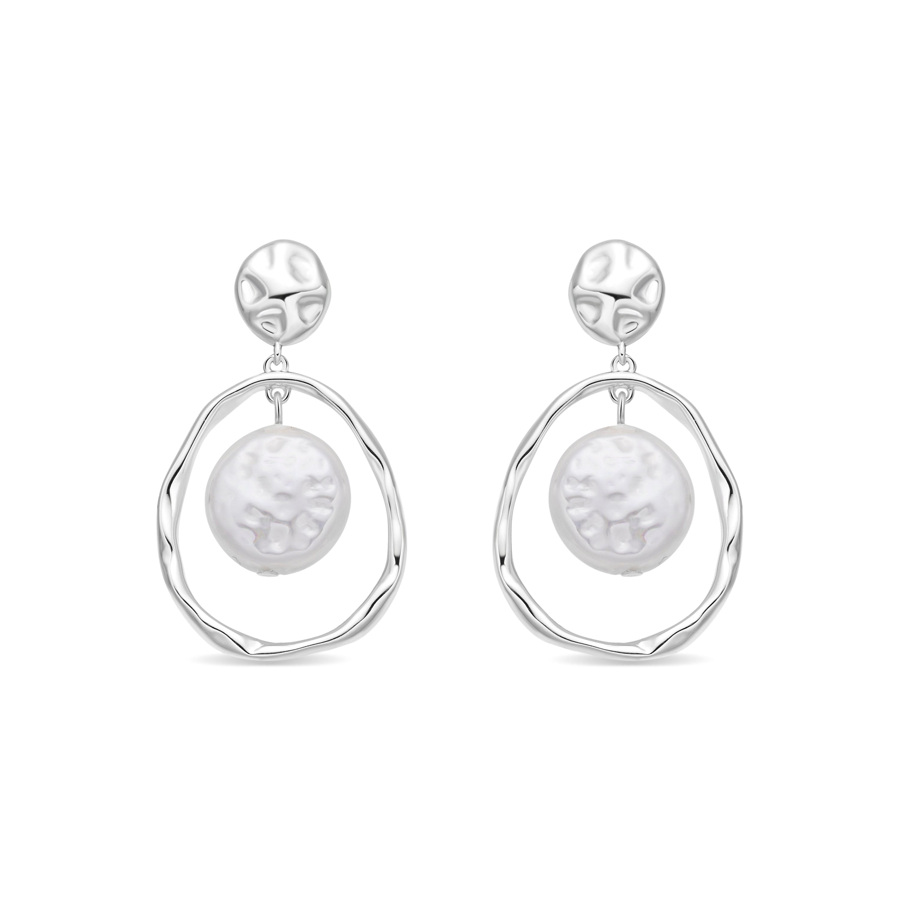 White Pearl Drop Earrings Silver Plated - Faylaso