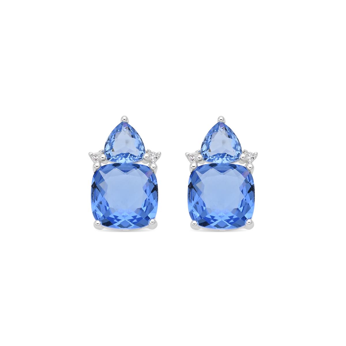 Hydrothermal Quartz and Lapis Lazuli Drop Earrings with Rhodium Finish - Ilkan