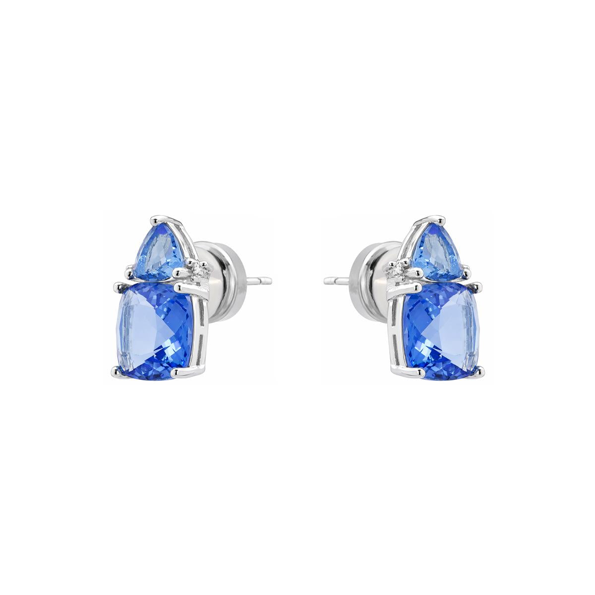 Hydrothermal Quartz and Lapis Lazuli Drop Earrings with Rhodium Finish - Ilkan