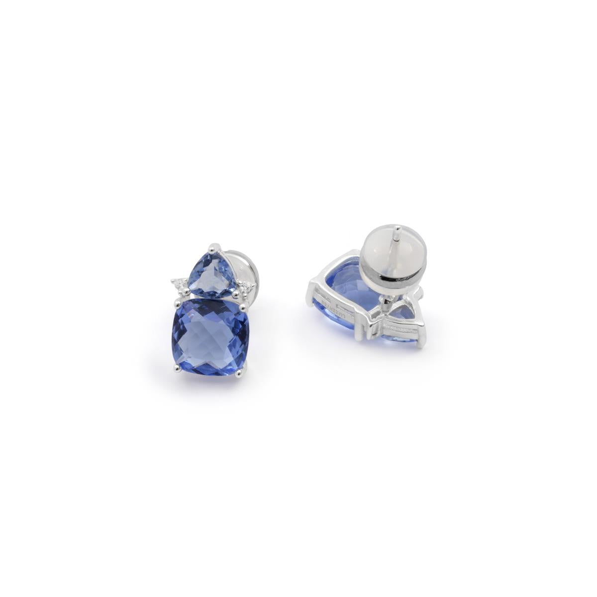 Hydrothermal Quartz and Lapis Lazuli Drop Earrings with Rhodium Finish - Ilkan