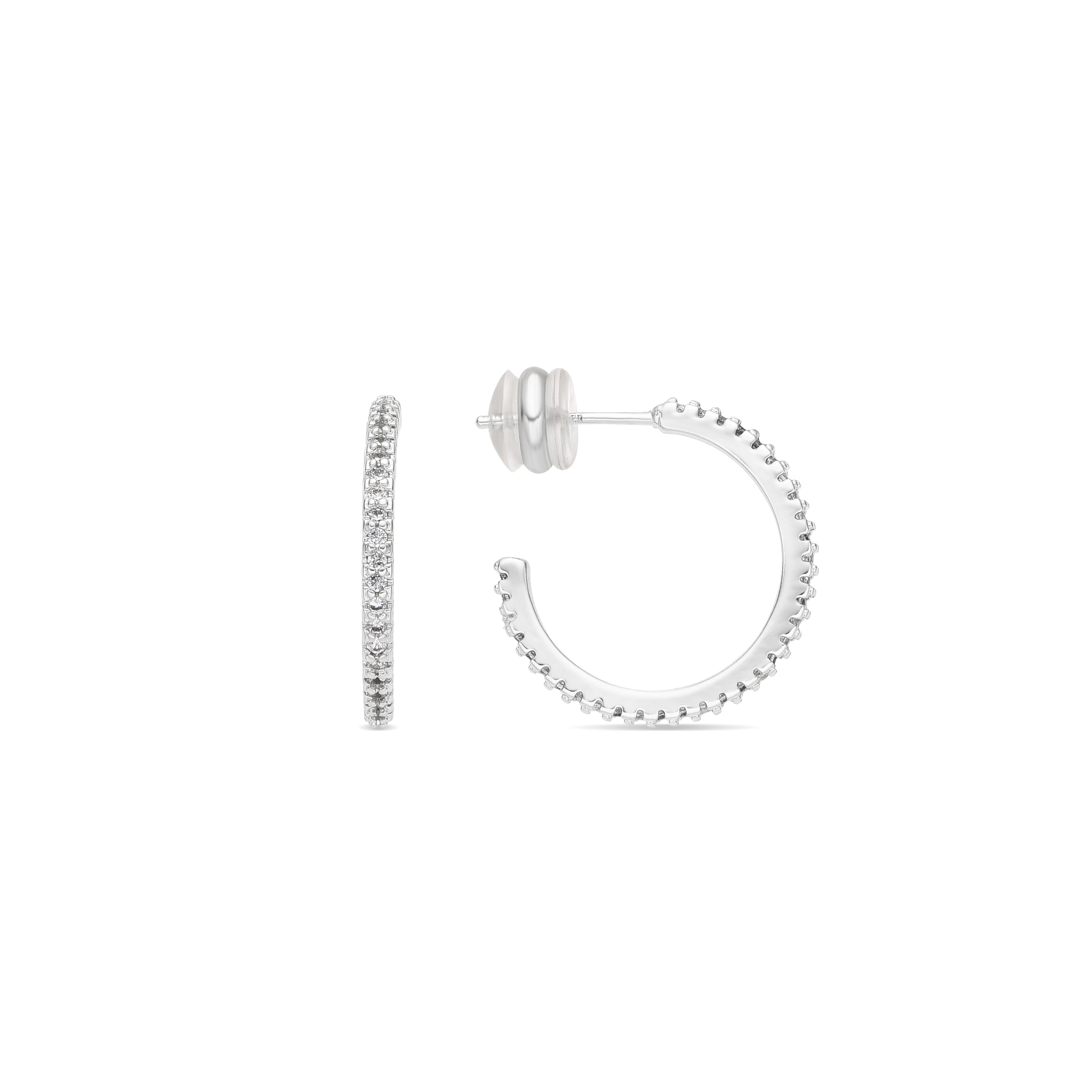 21mm diameter silver-plated stud earrings with cubic zirconia - Koson