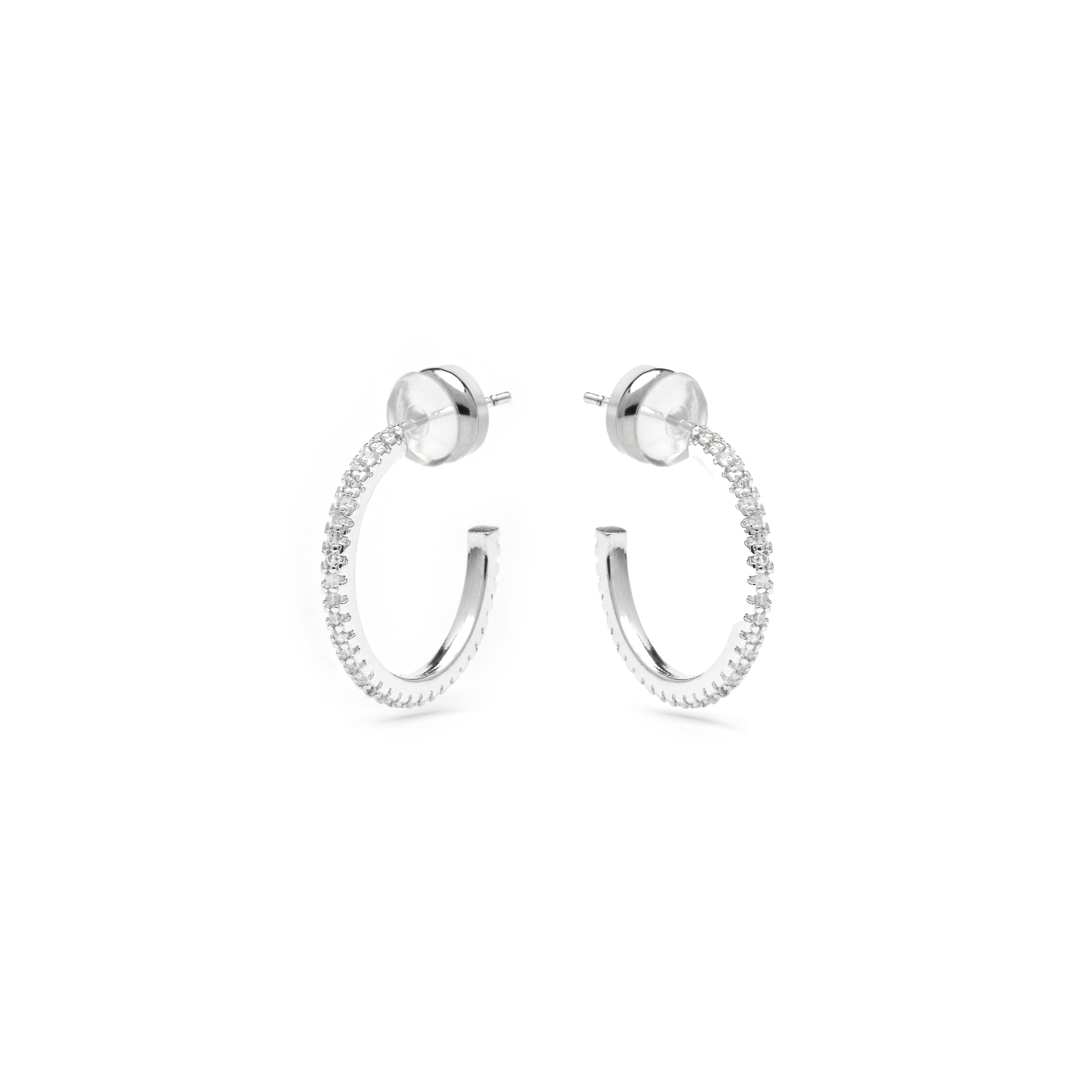 21mm diameter silver-plated stud earrings with cubic zirconia - Koson
