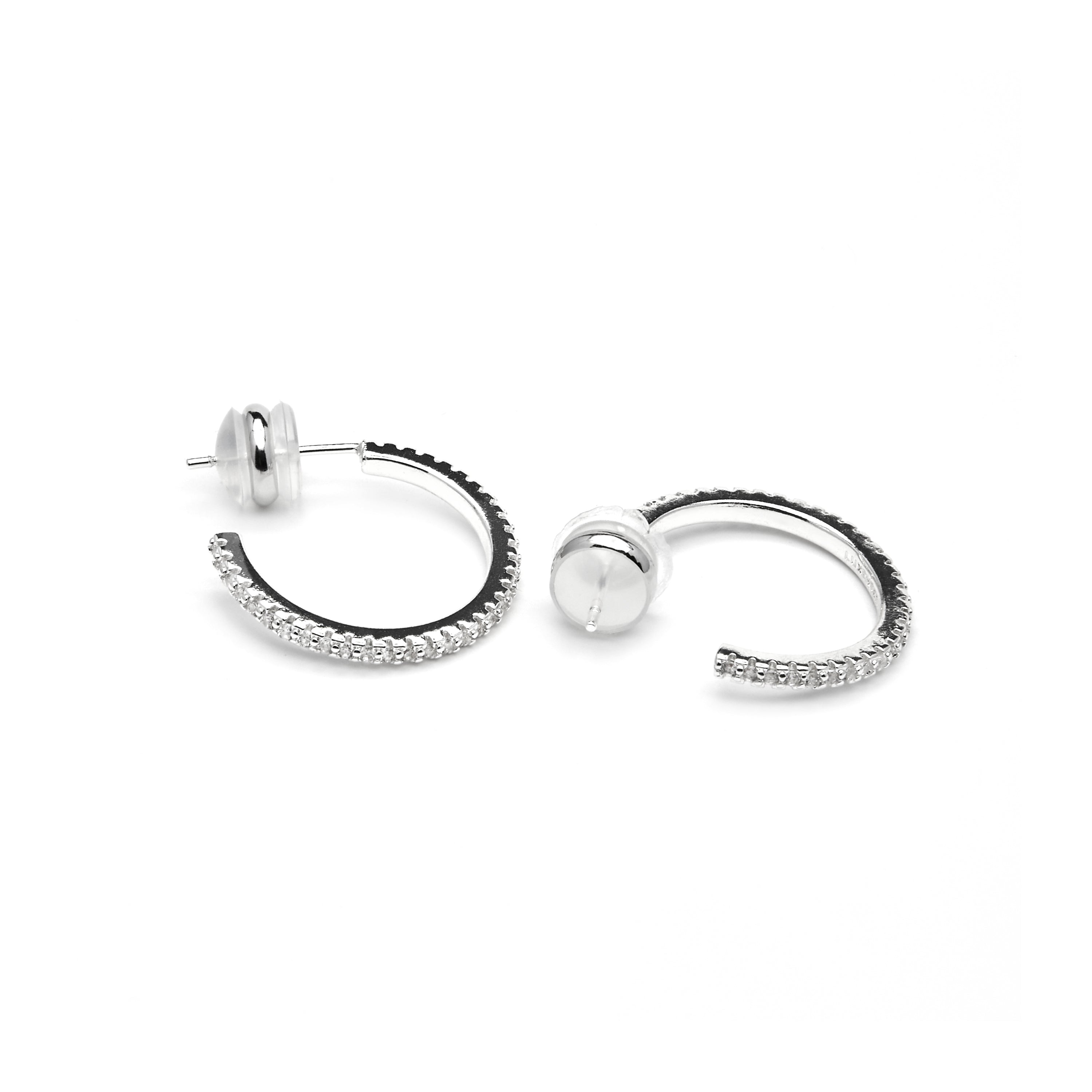 21mm diameter silver-plated stud earrings with cubic zirconia - Koson