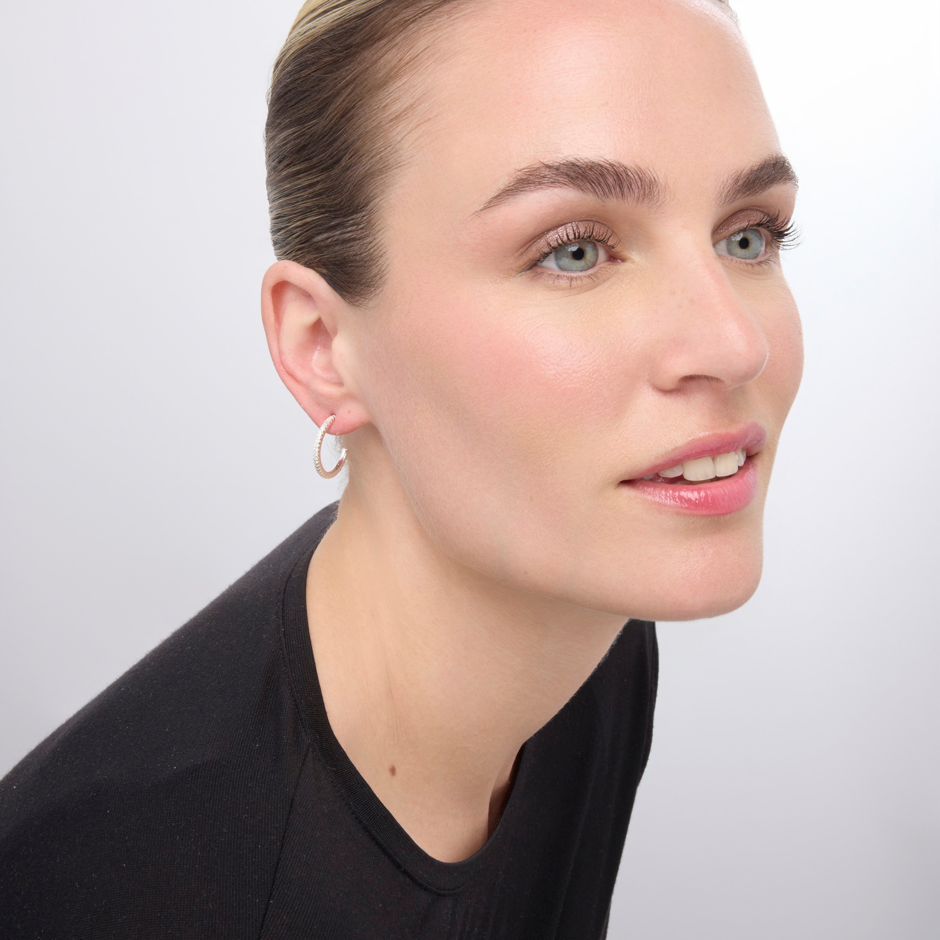 21mm diameter silver-plated stud earrings with cubic zirconia - Koson