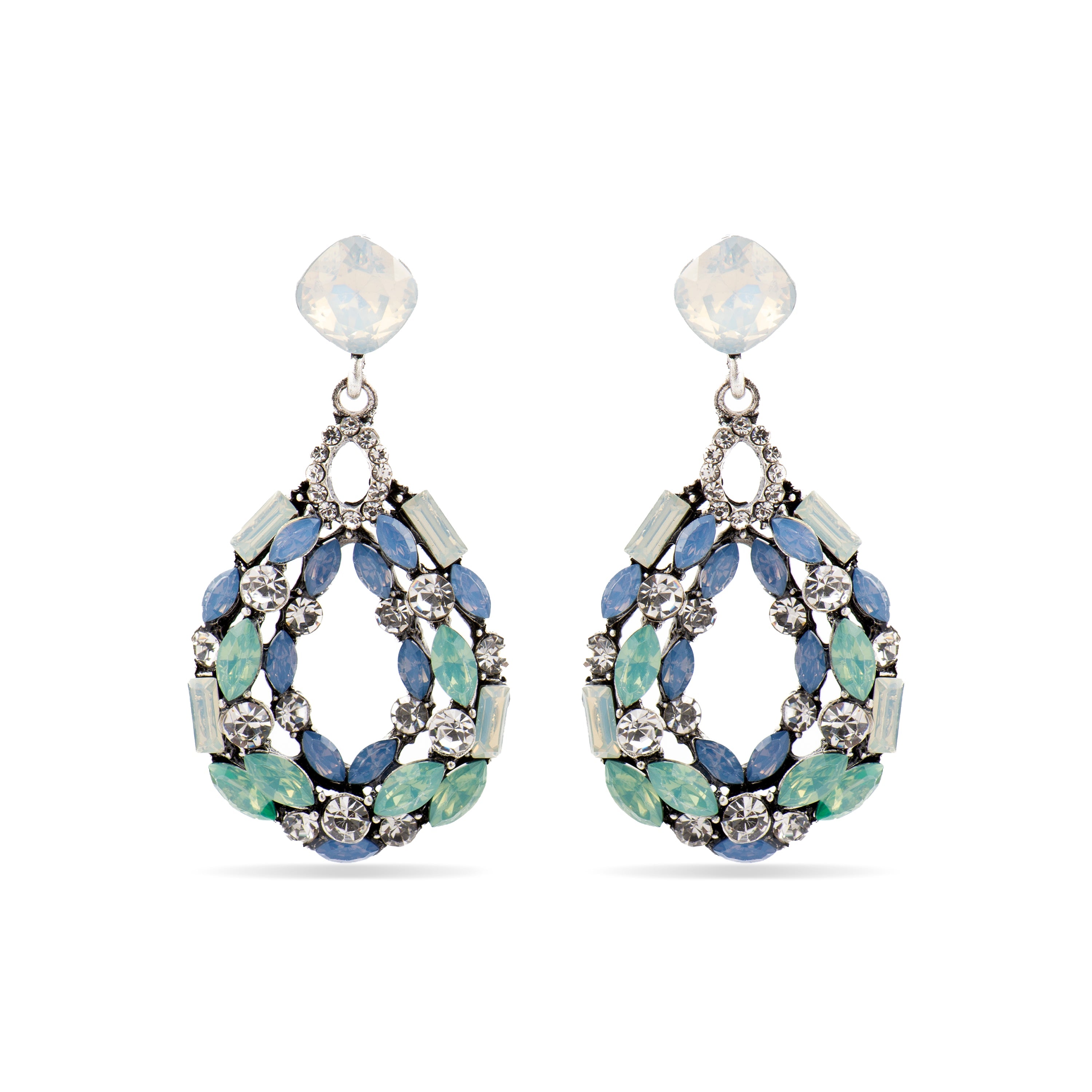 Multicolor Crystal Earrings in Silver Finish - Liodas