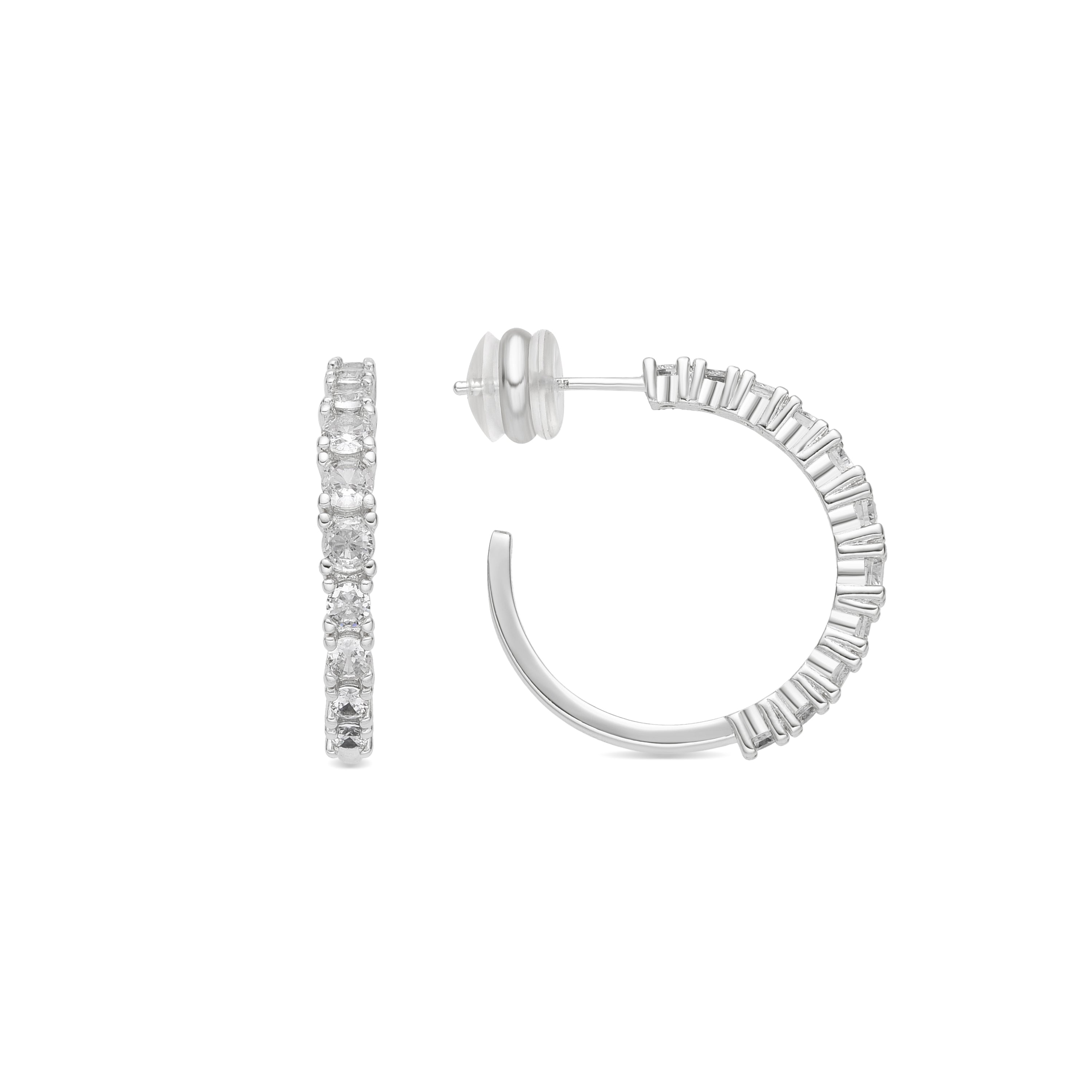 24mm diameter silver-finished and cubic zirconia earrings - Remil