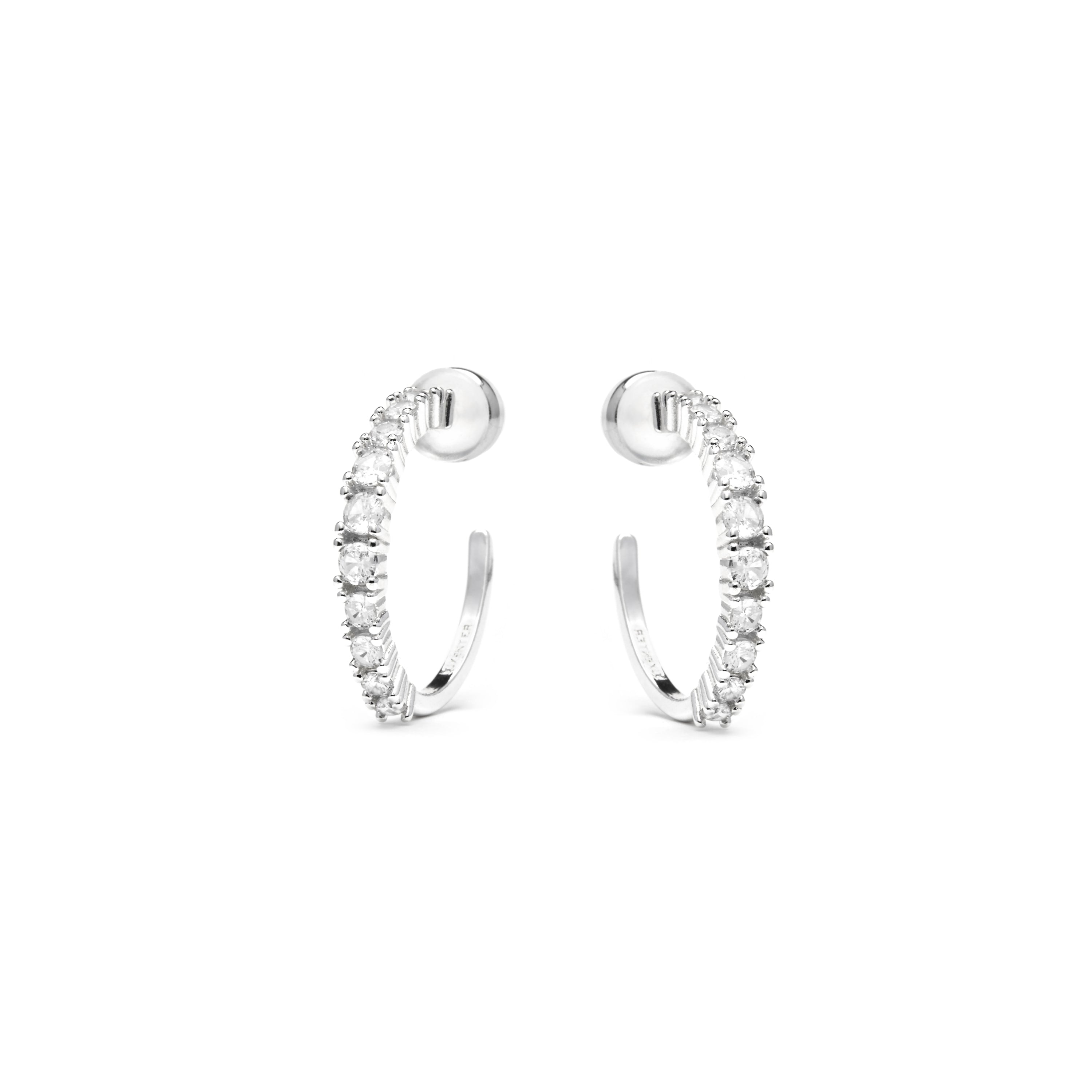 24mm diameter silver-finished and cubic zirconia earrings - Remil