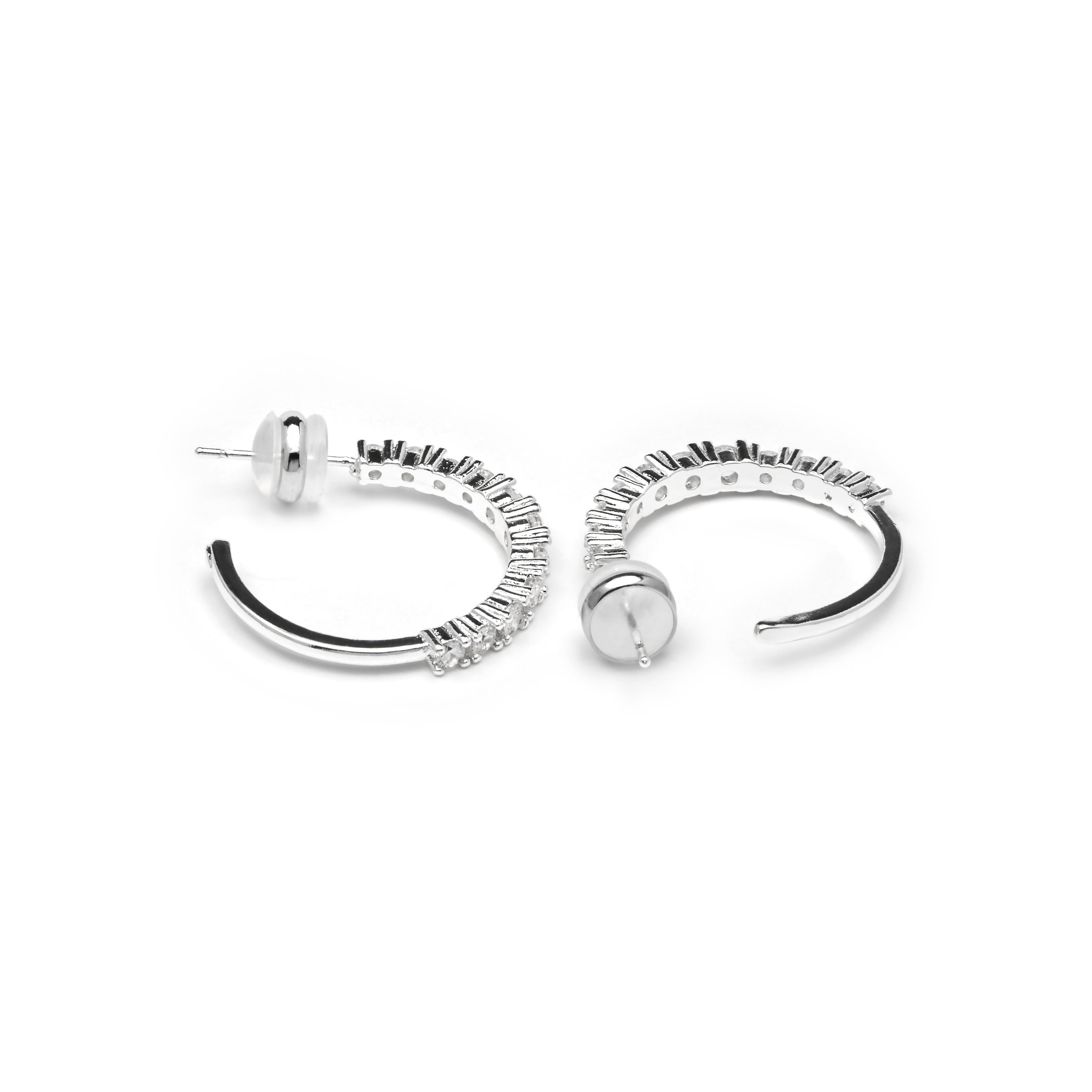 24mm diameter silver-finished and cubic zirconia earrings - Remil