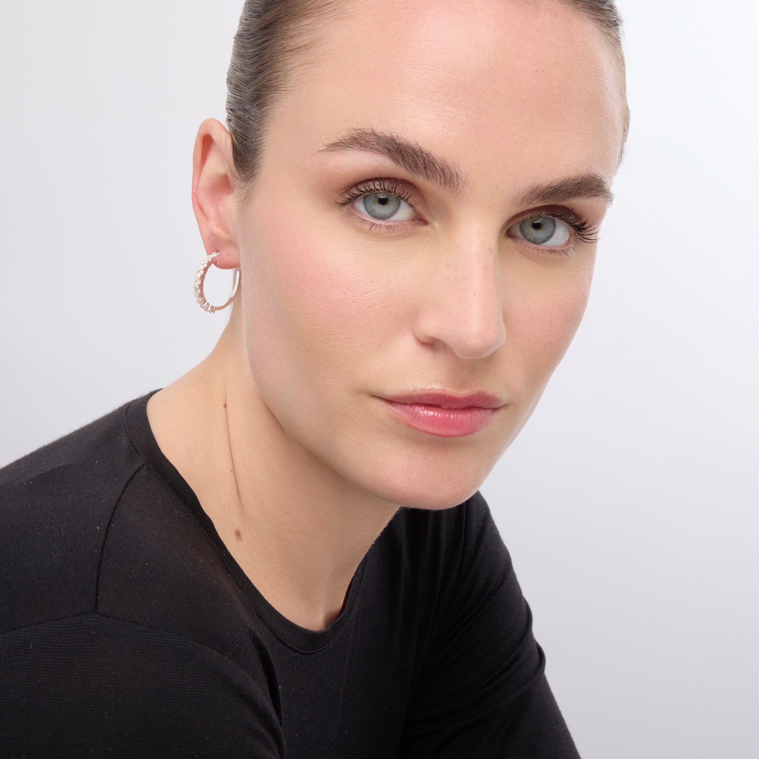 24mm diameter silver-finished and cubic zirconia earrings - Remil