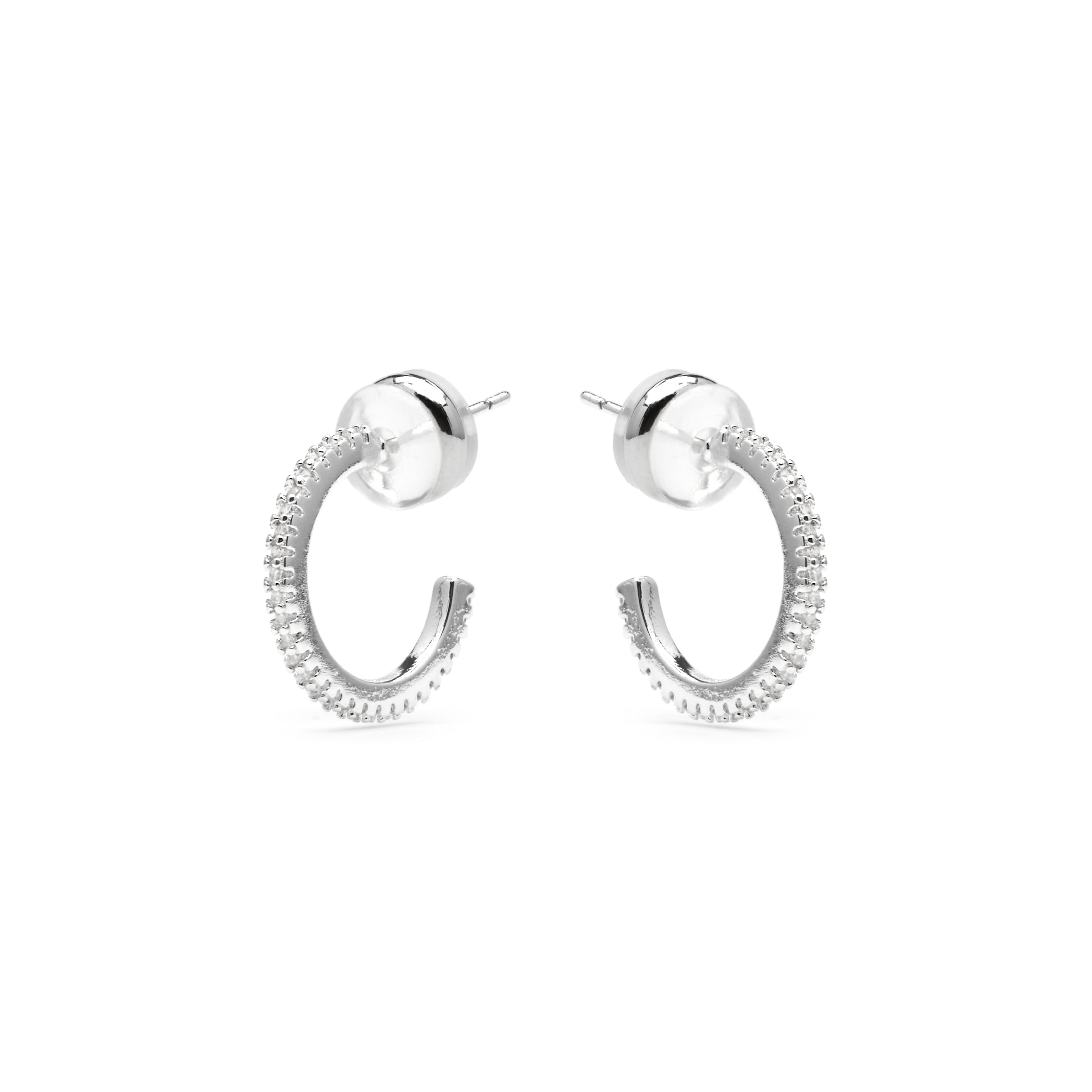 Pendientes de 15mm de diámetro acabado plata y circonita - Azar