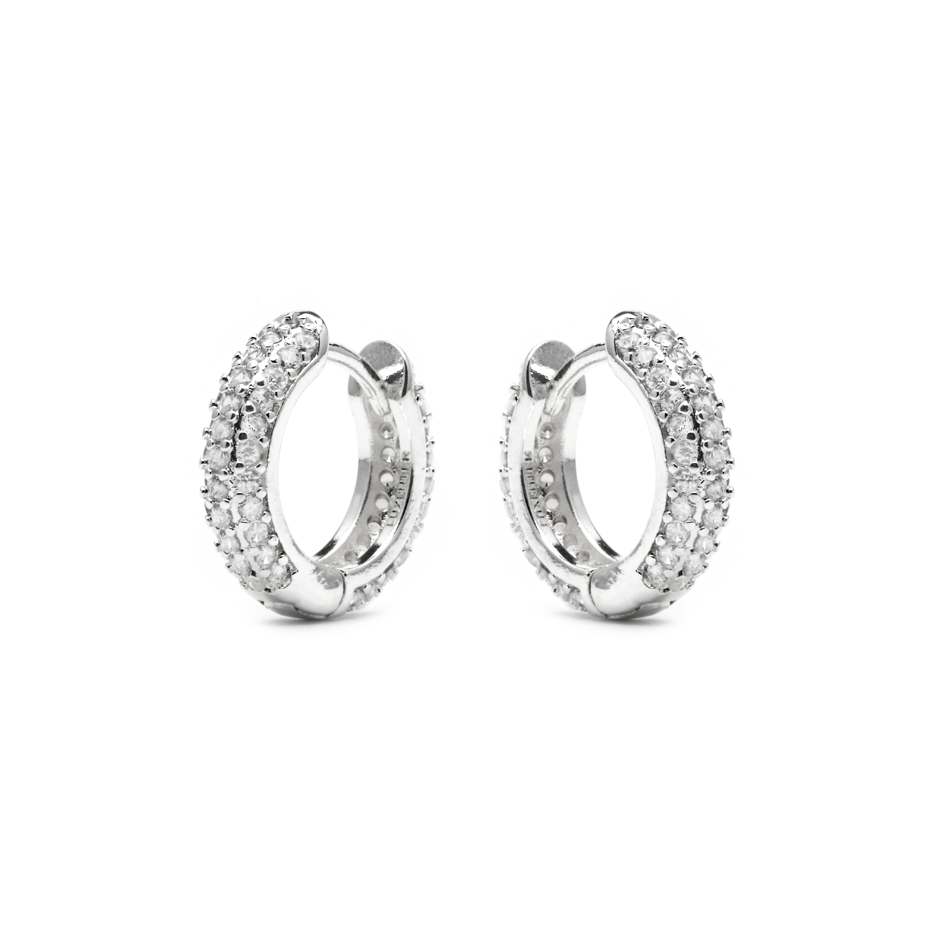 9mm diameter silver-plated and cubic zirconia earrings - Lesrat
