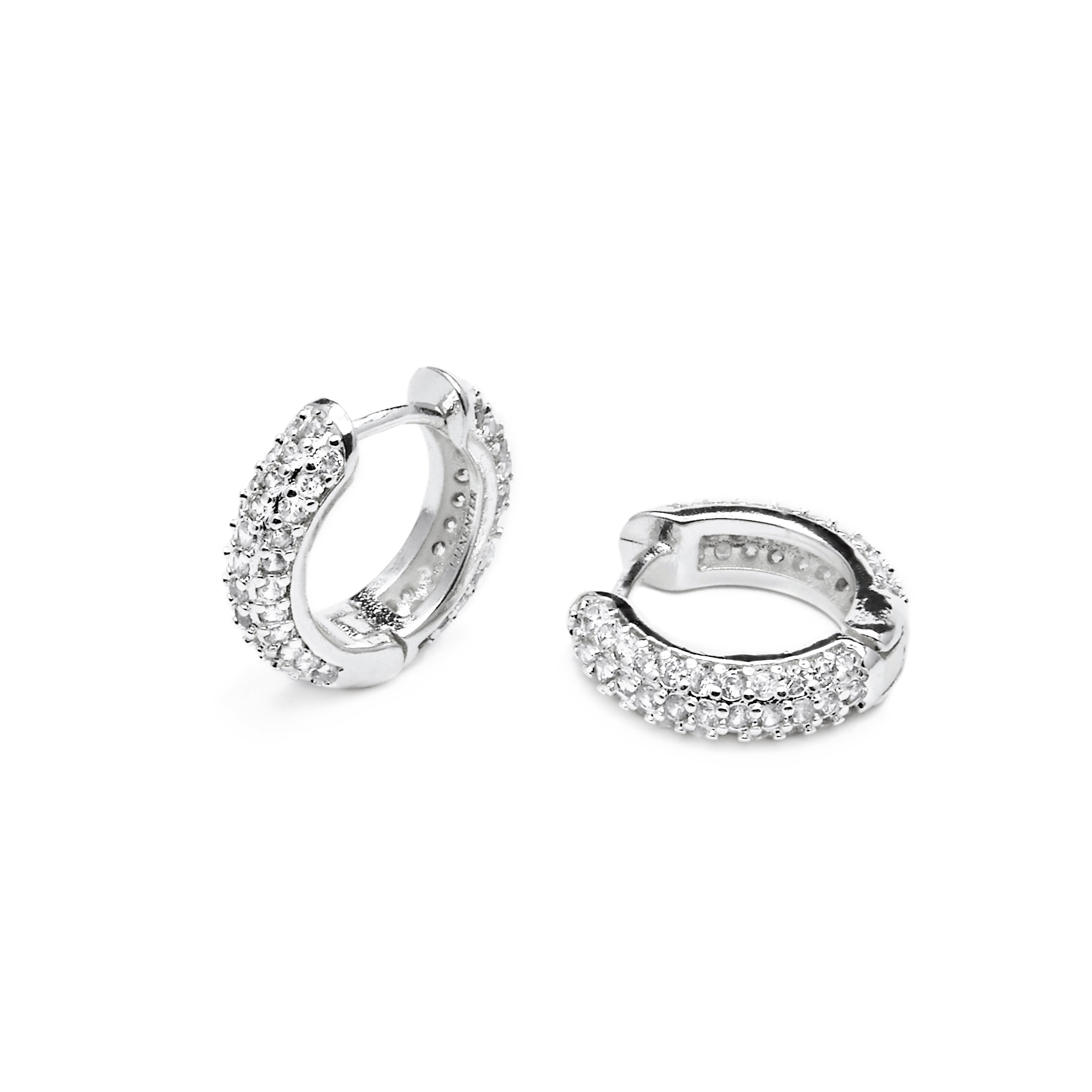 9mm diameter silver-plated and cubic zirconia earrings - Lesrat