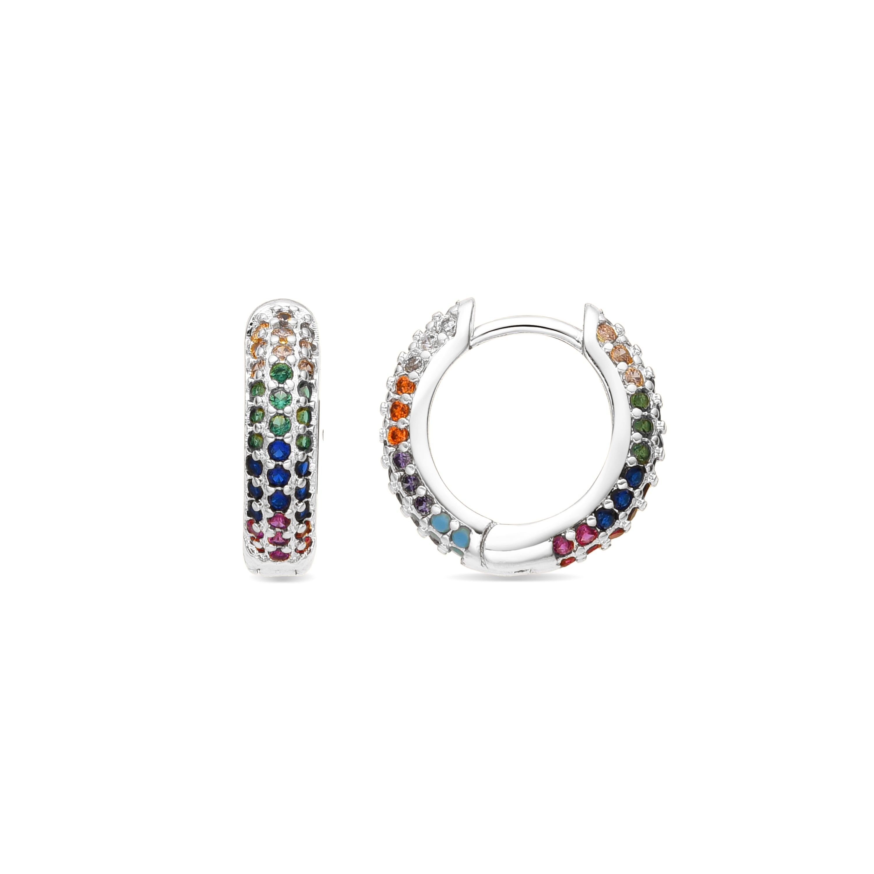 9mm diameter sterling silver multi-colored cubic zirconia stud earrings - Lesrat