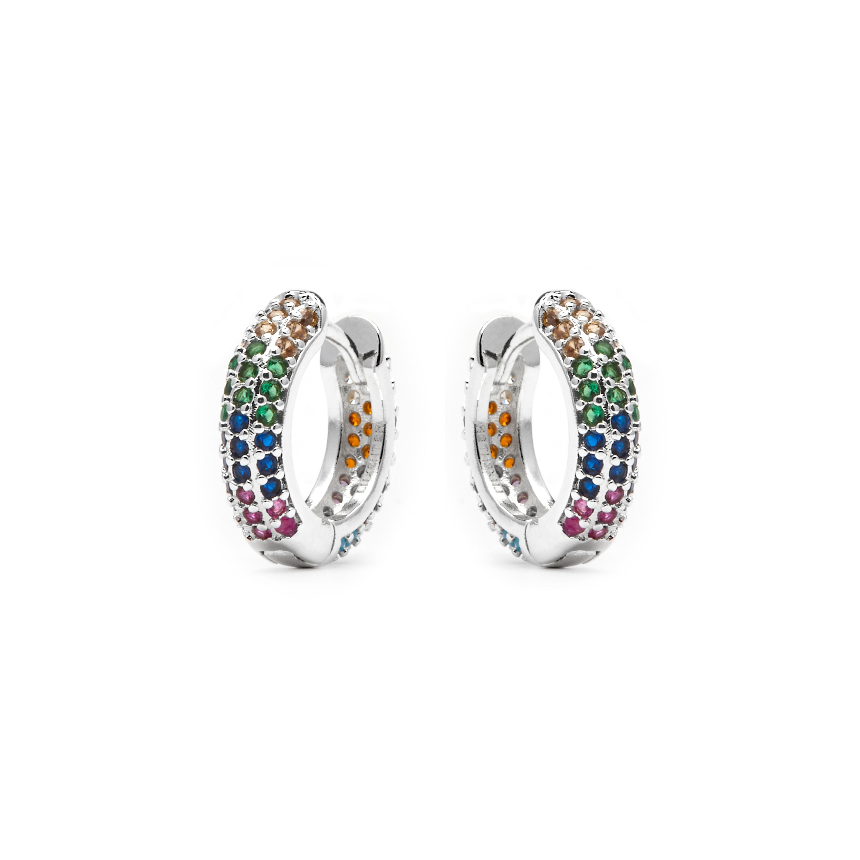 9mm diameter sterling silver multi-colored cubic zirconia stud earrings - Lesrat