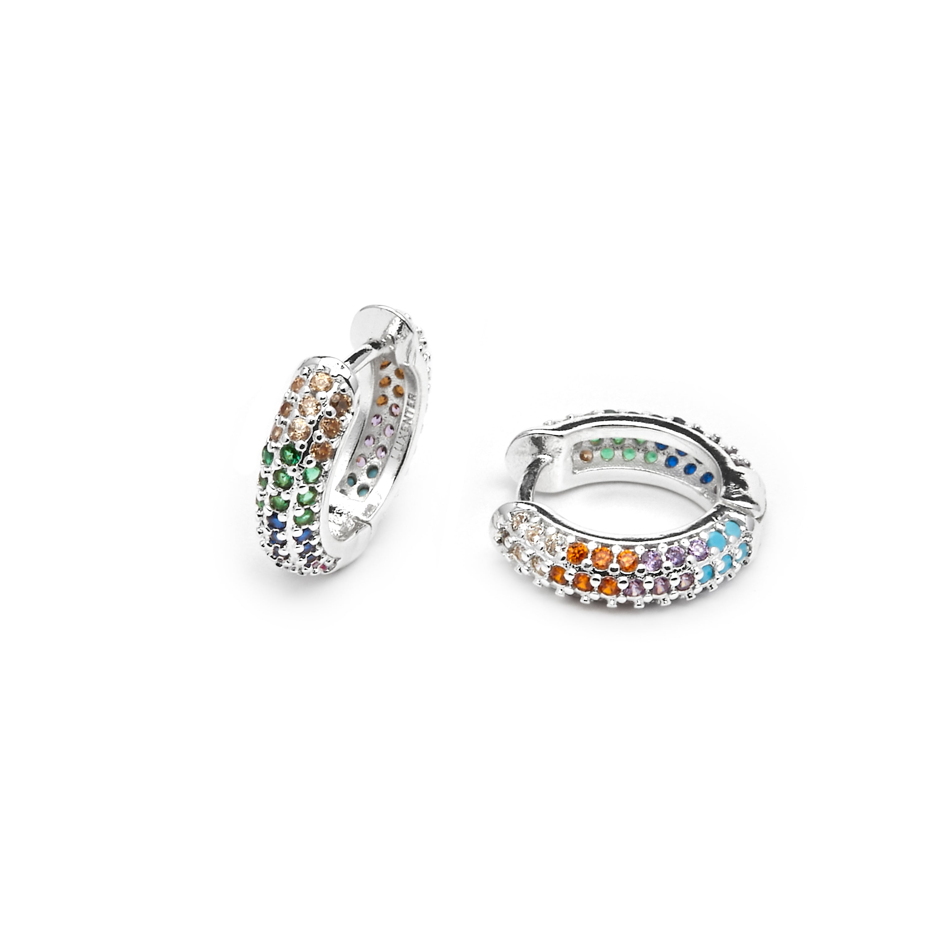 9mm diameter sterling silver multi-colored cubic zirconia stud earrings - Lesrat
