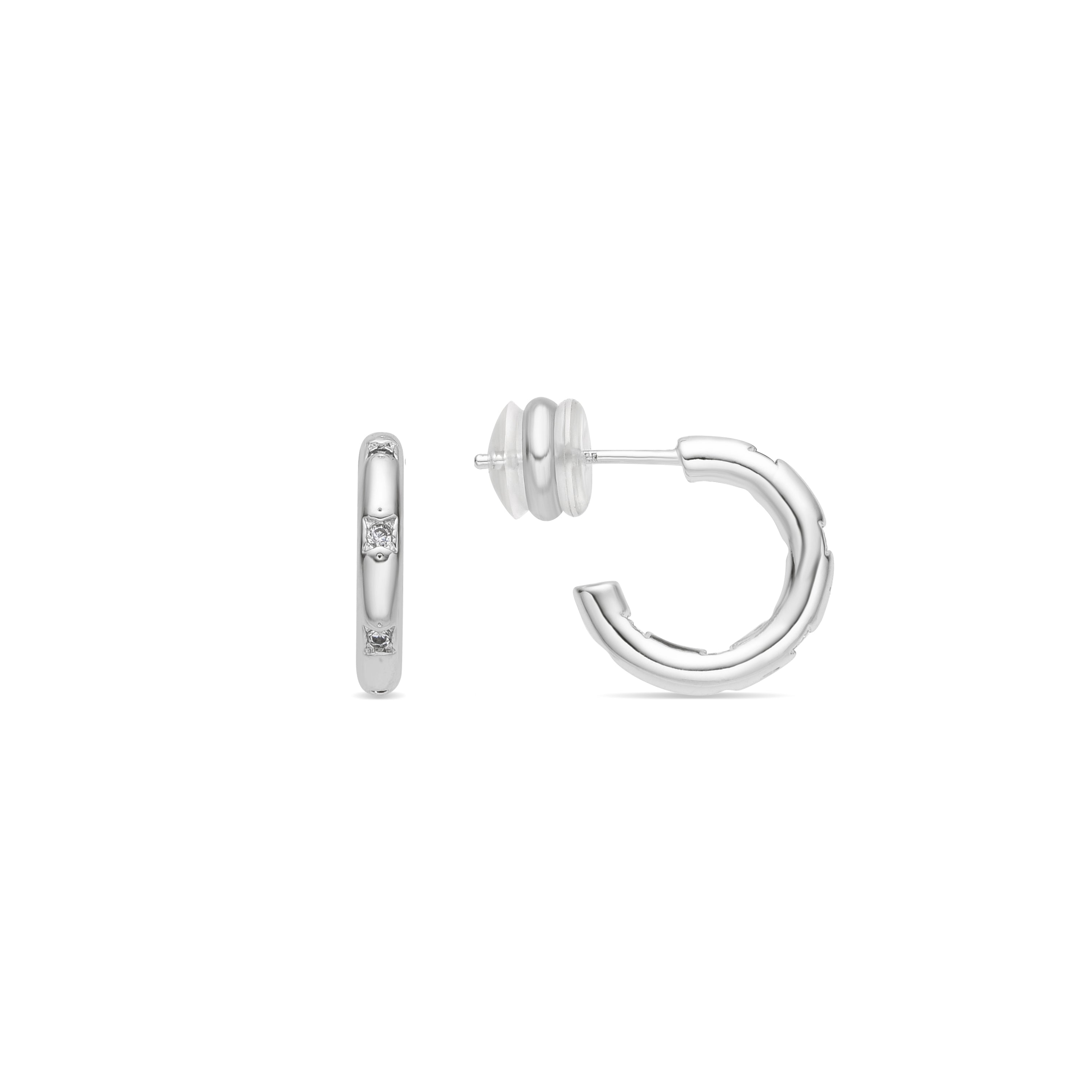 Pendientes de 14,5mm de diámetro acabado plata y circonita - Sisah