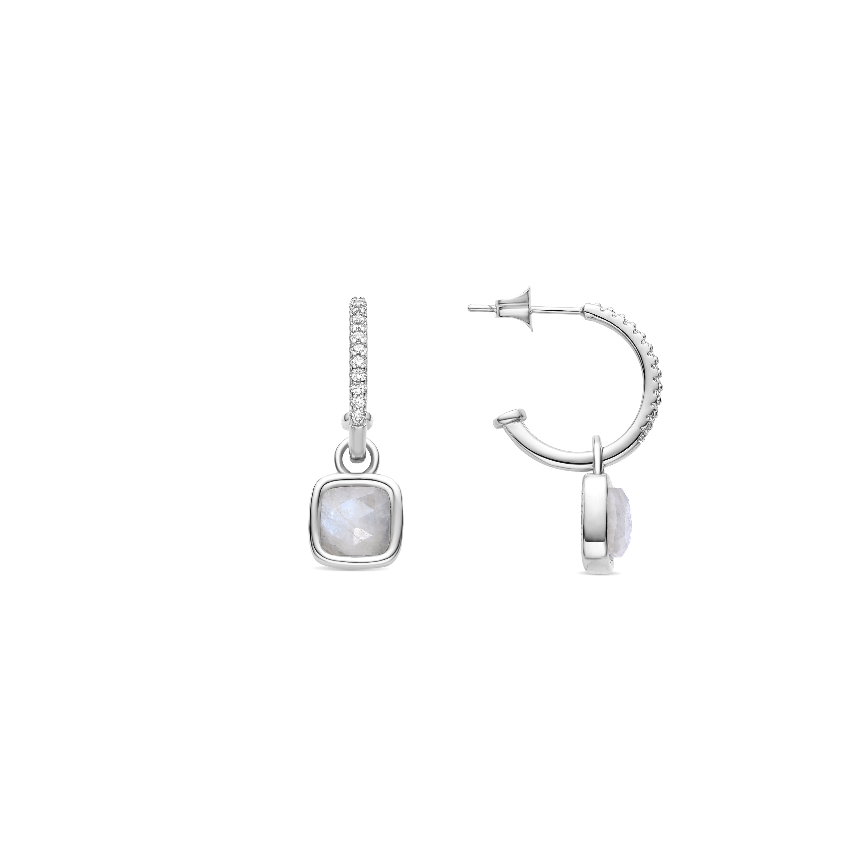 White Crystal Earrings with Rhodium Finish - Khan