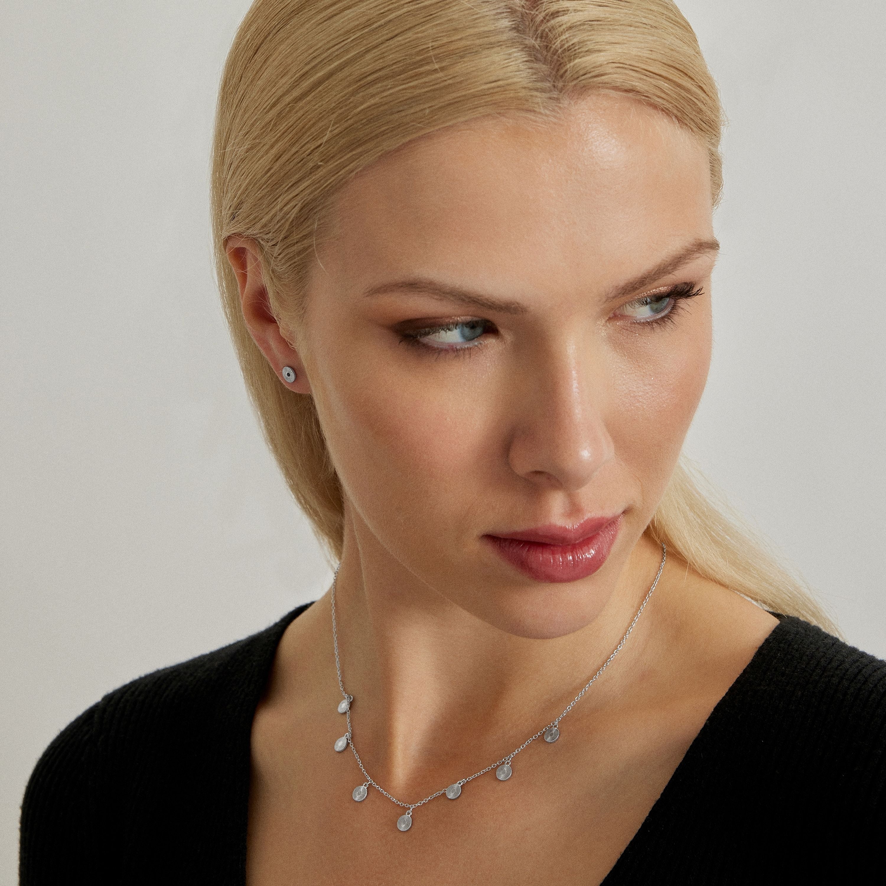 Rhodium-Plated Shimmering Zirconia Earrings - Mezim