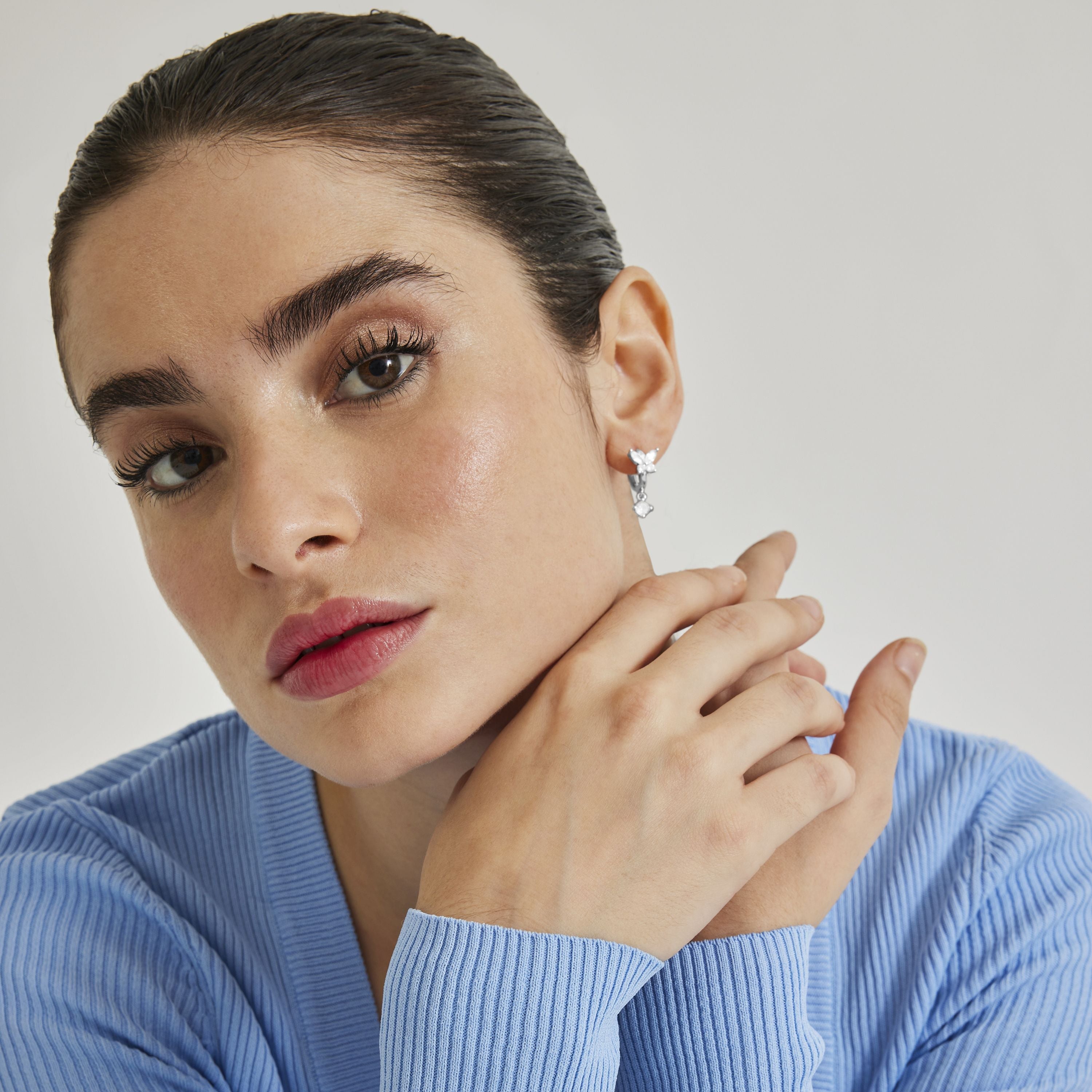 Brilliant Zirconia Earrings with rhodium finish - Rakga