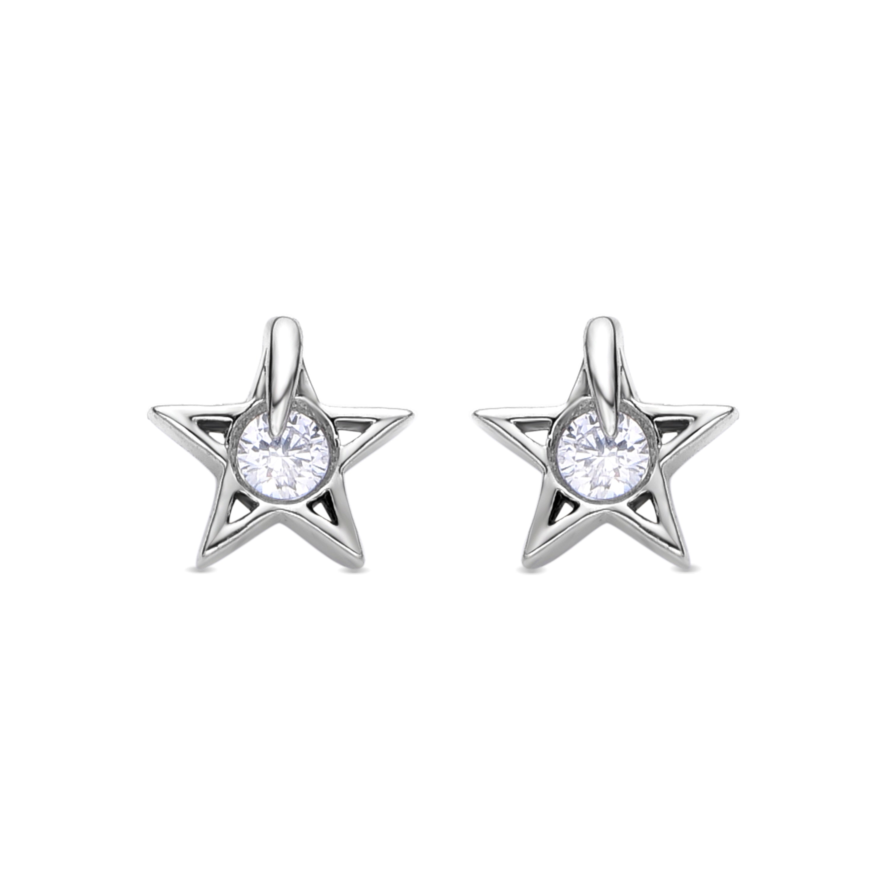 Rhodium-plated brilliant zirconia earrings - Faria