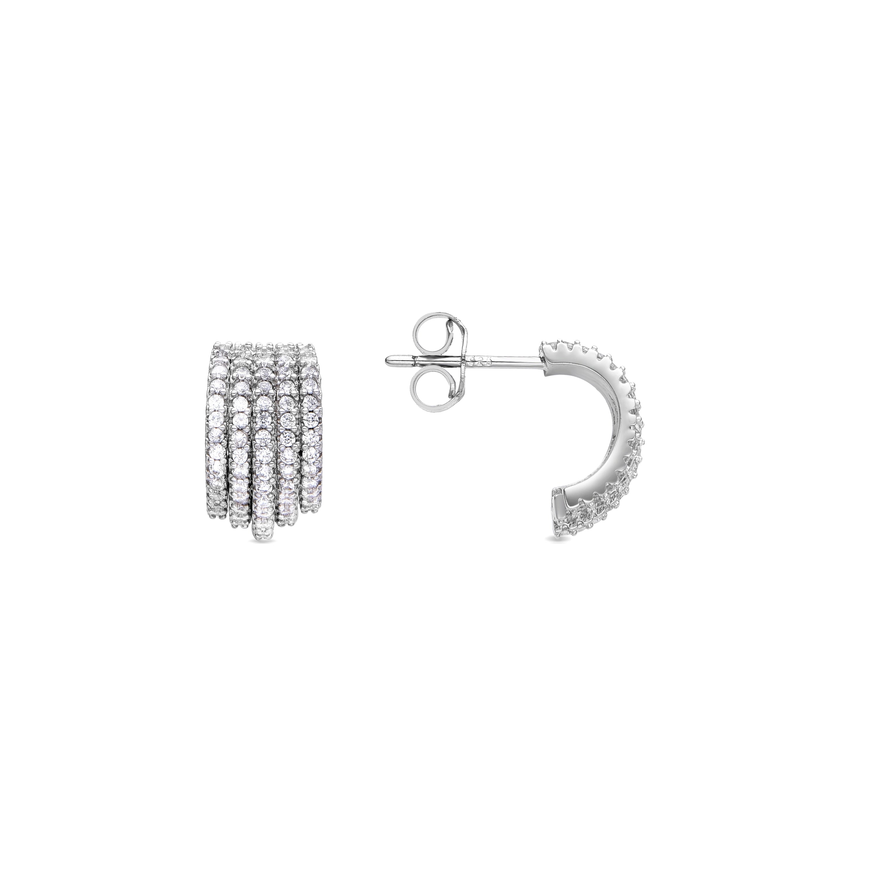 Rhodium-plated brilliant zirconia earrings - Soinsu
