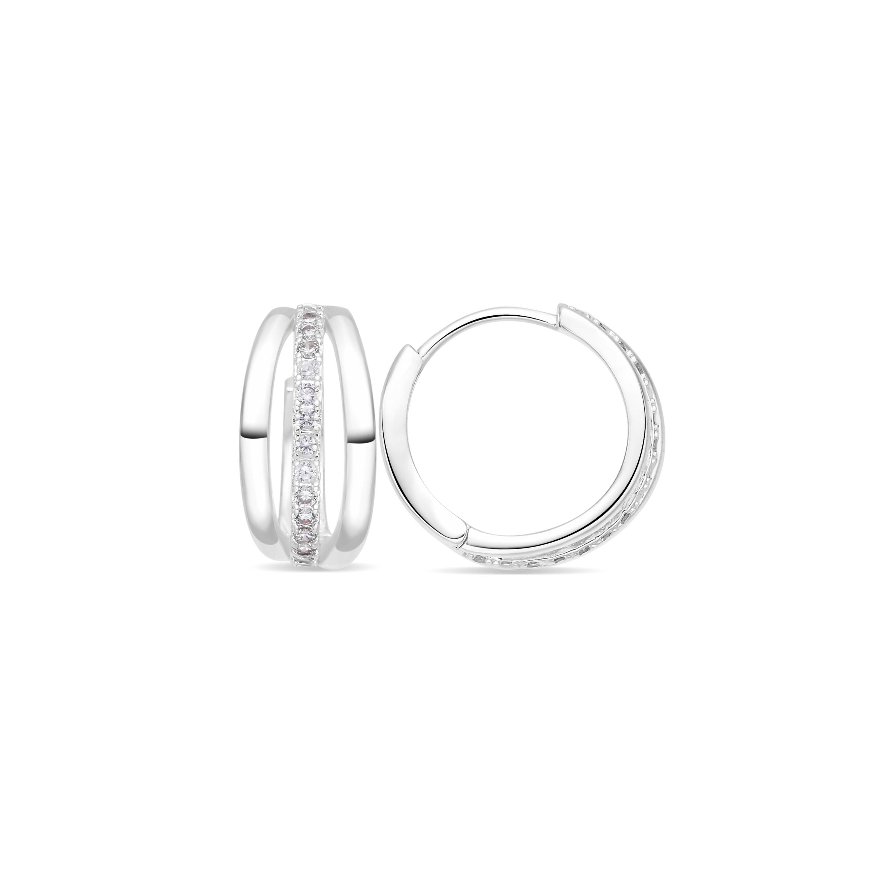 Rhodium-Plated Shimmering Zirconia Earrings - Loslia