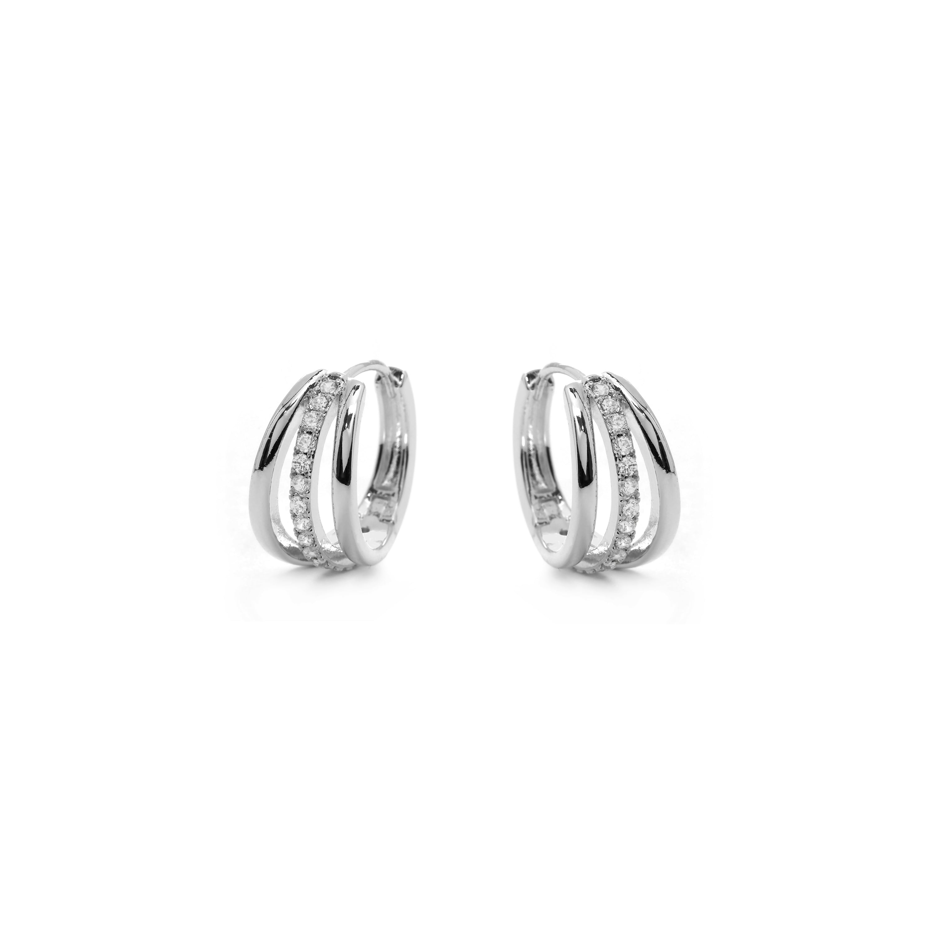 Rhodium-Plated Shimmering Zirconia Earrings - Loslia