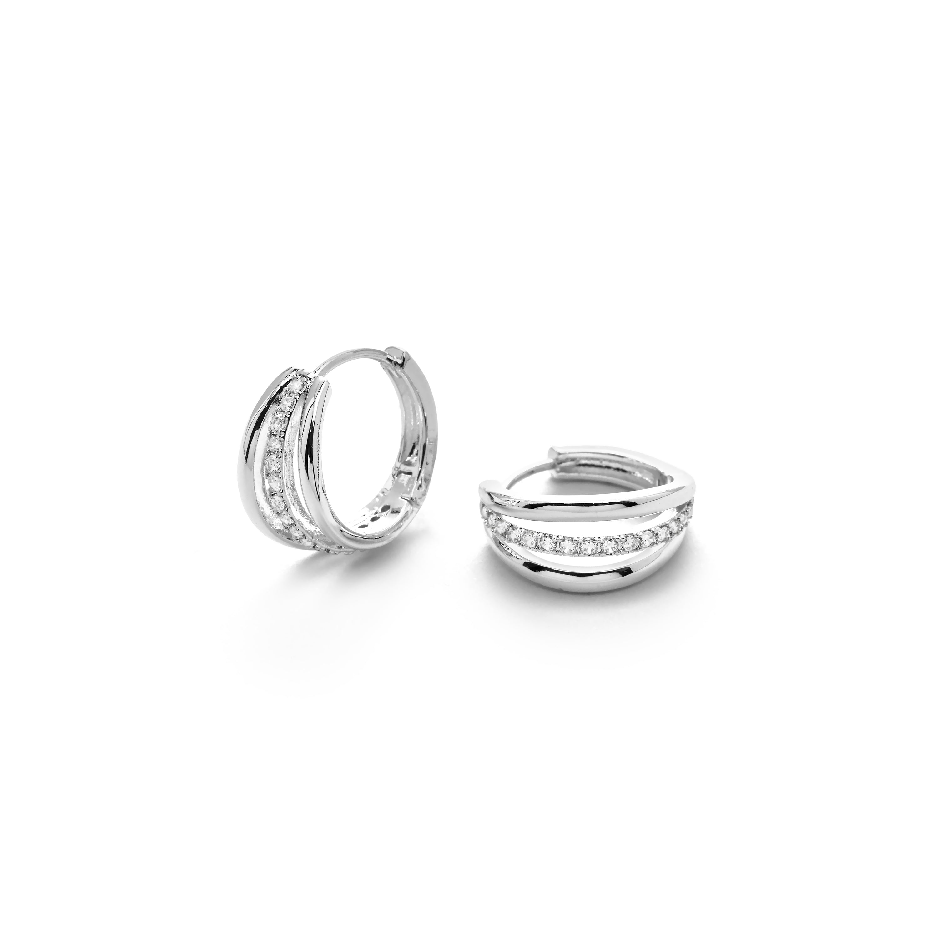Rhodium-Plated Shimmering Zirconia Earrings - Loslia