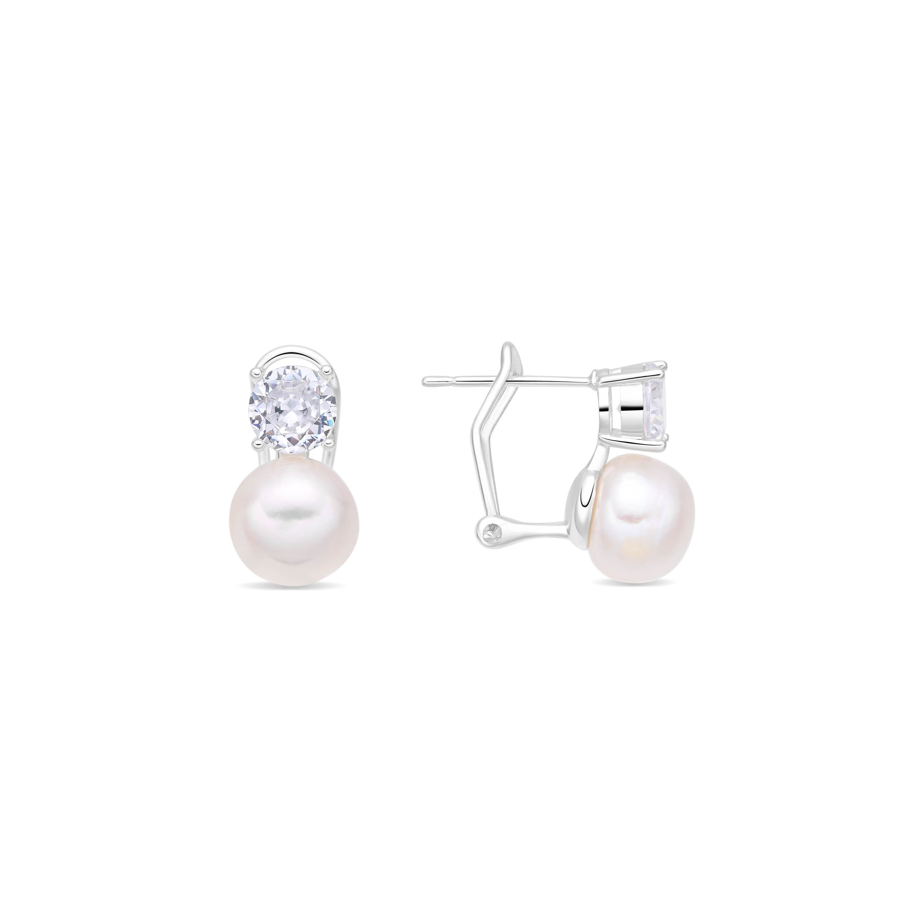 Rhodium-plated White Pearl Earrings - Nalca