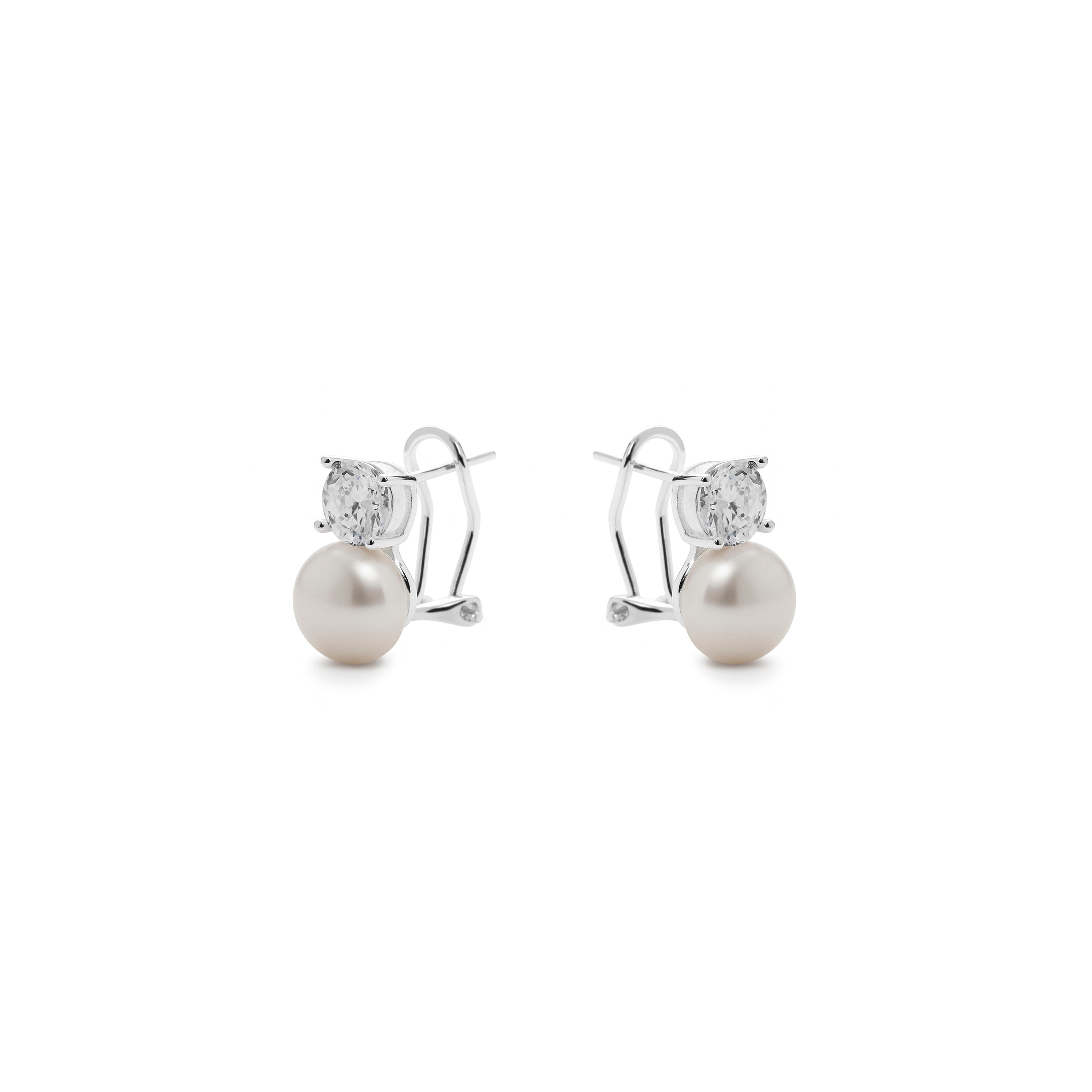 Rhodium-plated White Pearl Earrings - Nalca