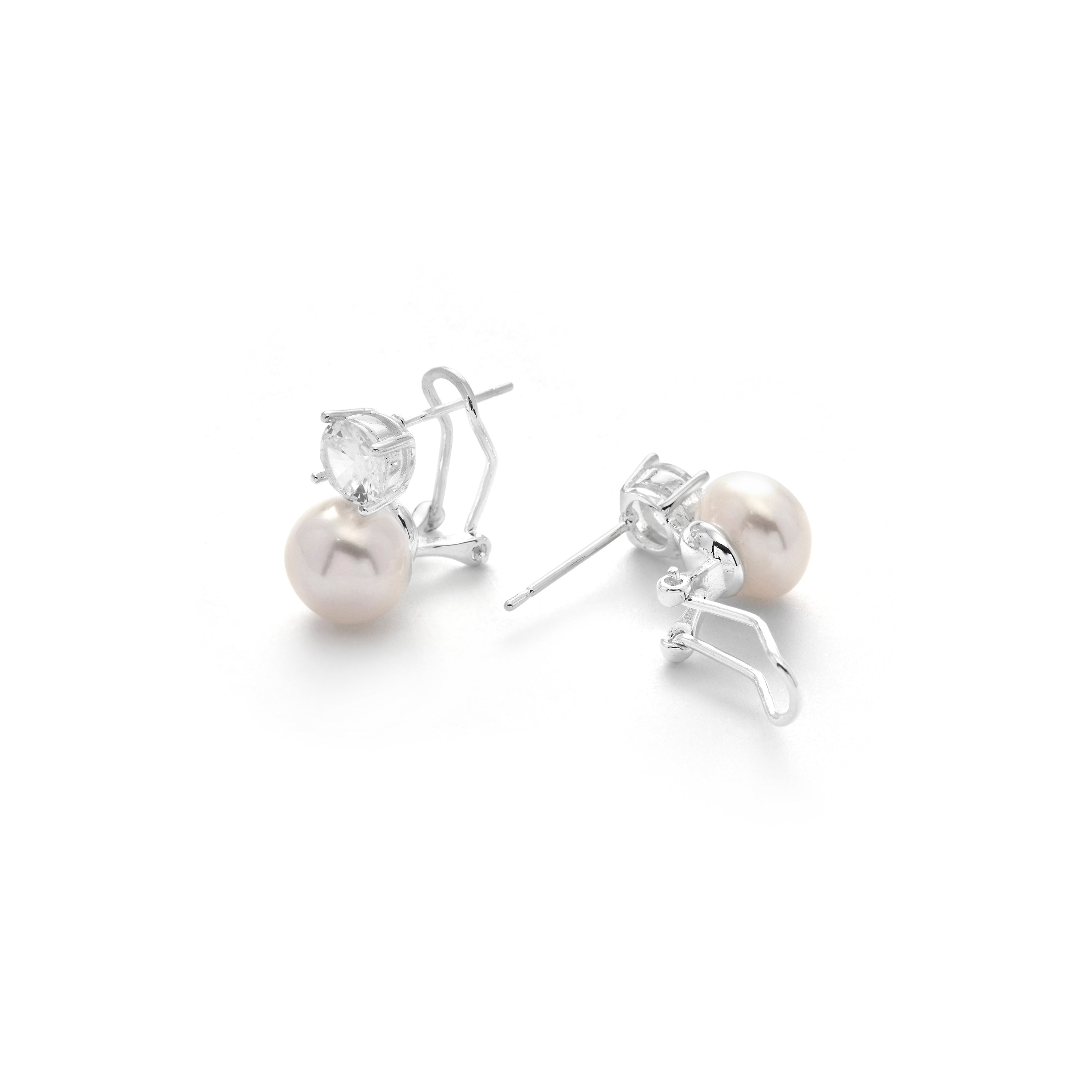 Rhodium-plated White Pearl Earrings - Nalca