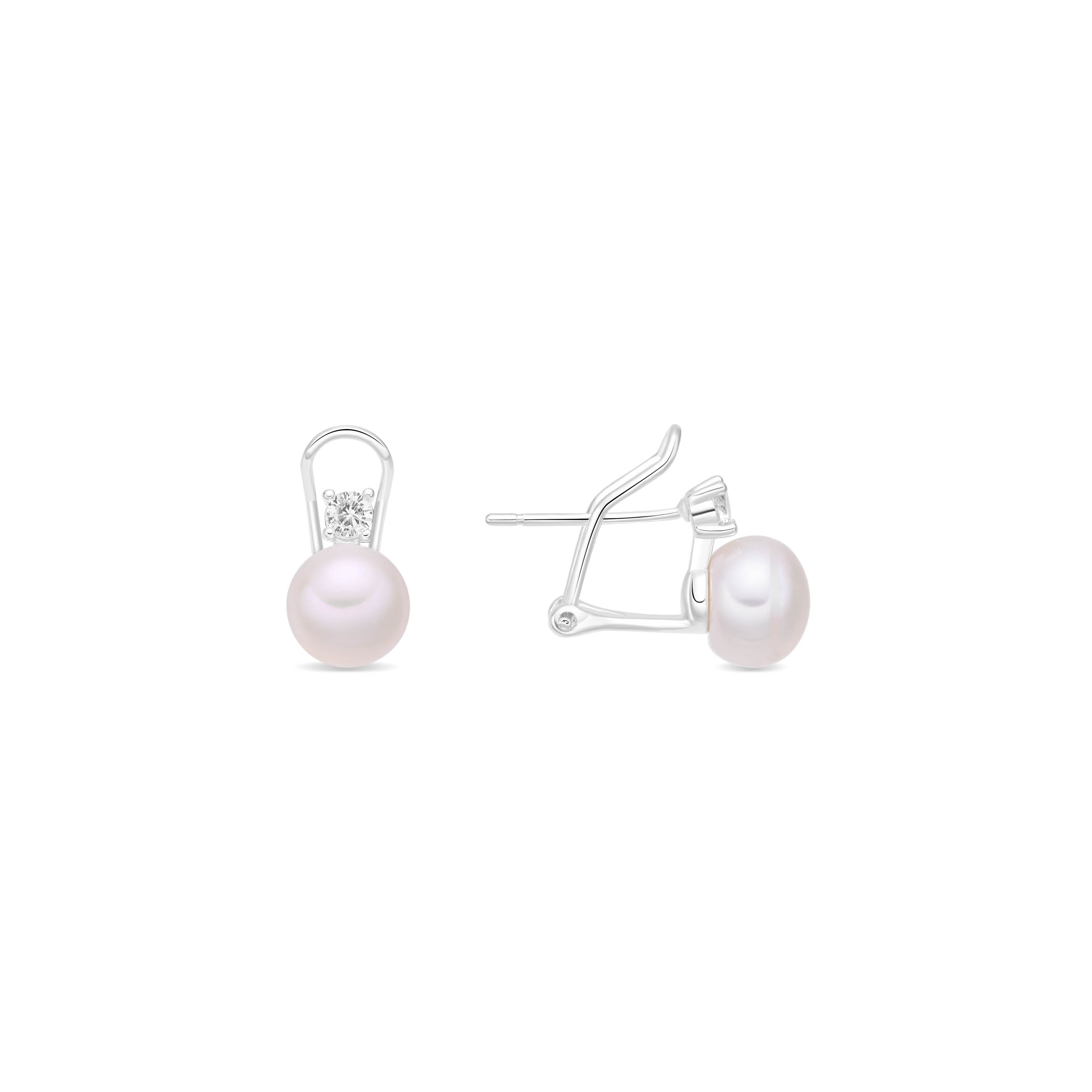 Rhodium-Plated White Pearl Drop Earrings - Upin