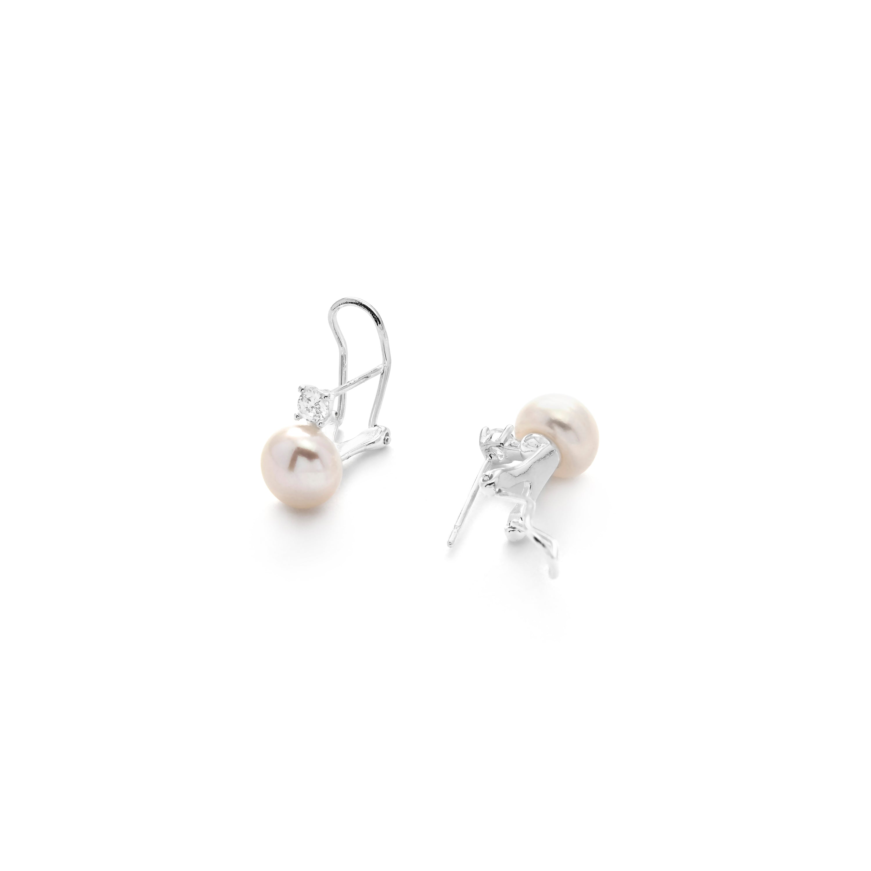 Rhodium-Plated White Pearl Drop Earrings - Upin