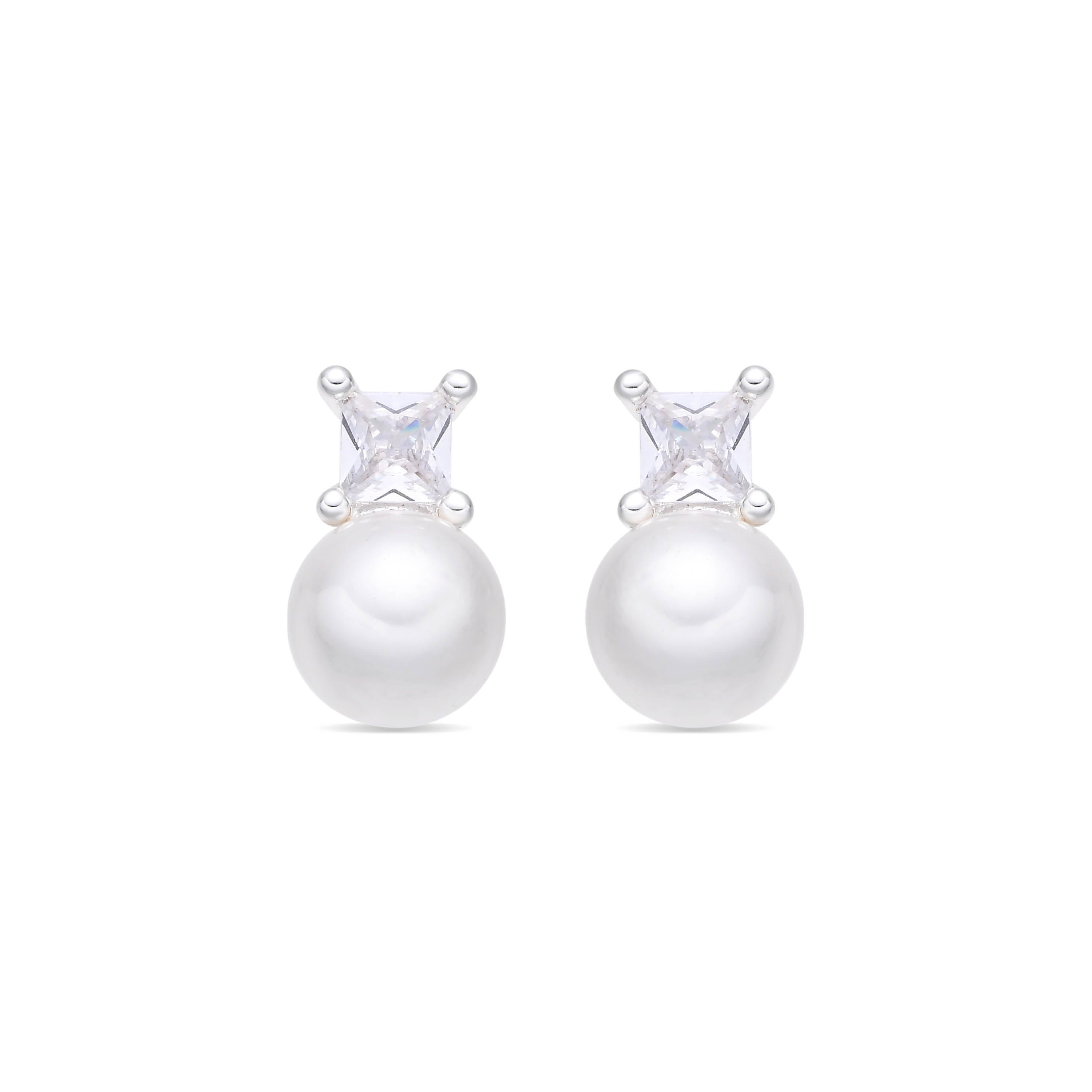Rhodium-Plated White Pearl Earrings - Shamon