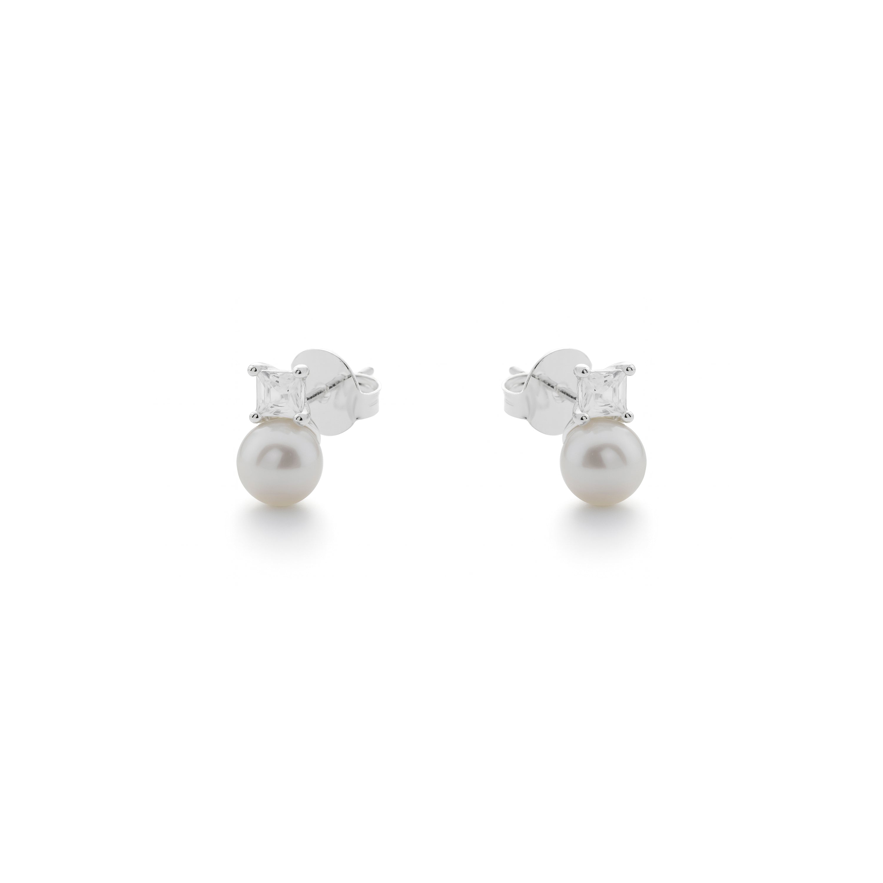 Rhodium-Plated White Pearl Earrings - Shamon