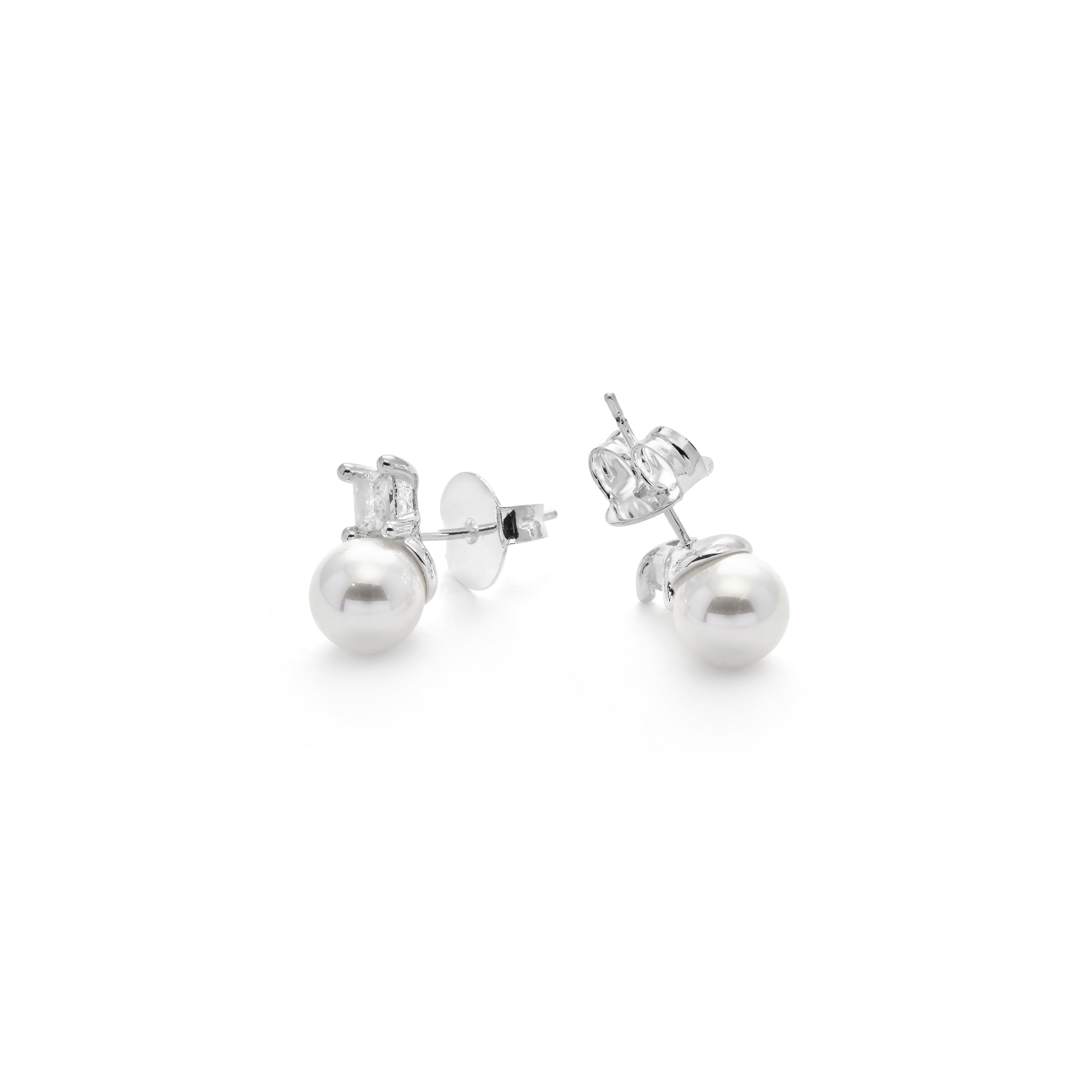 Pendientes de Perla Blanca acabado en Rodio - Shamon