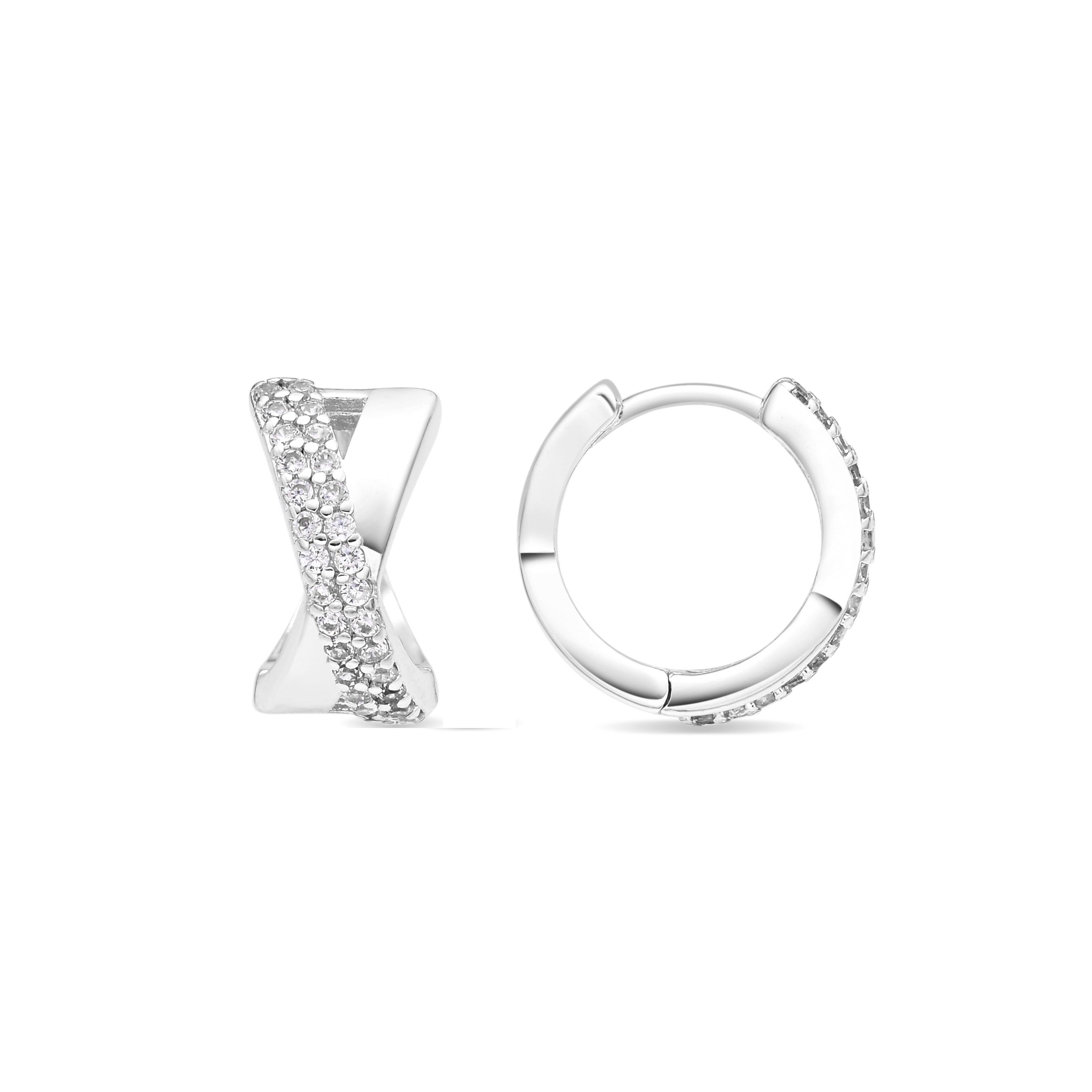 Rhodium-Plated Shimmering Zirconia Earrings - Ihade