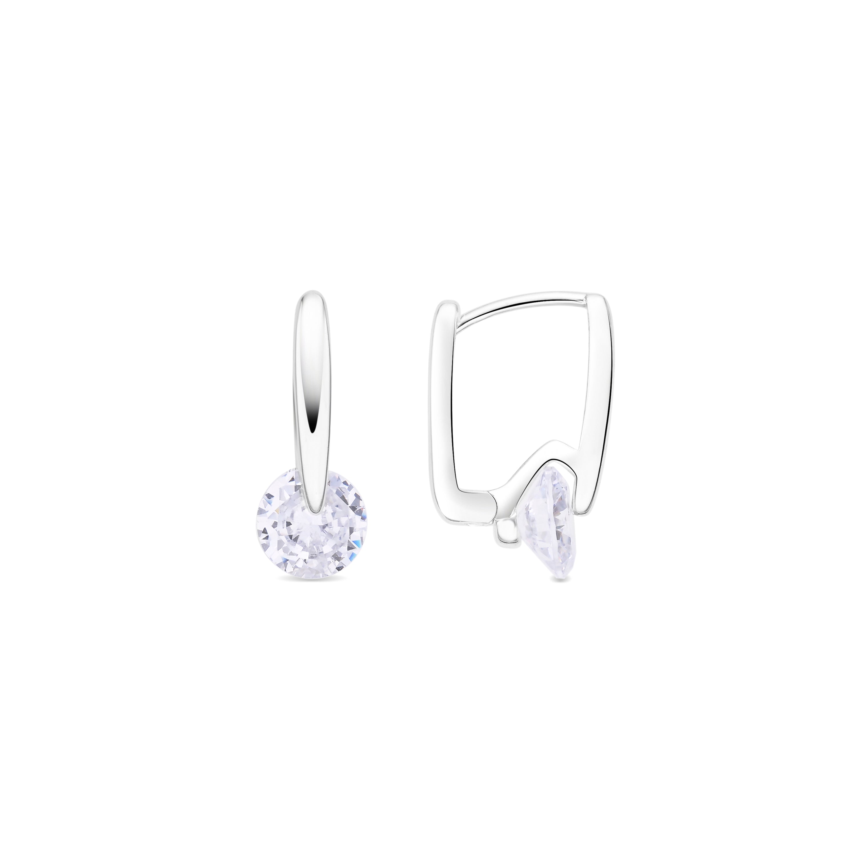 Rhodium-Plated Shimmering Cubic Zirconia Stud Earrings - Loranli