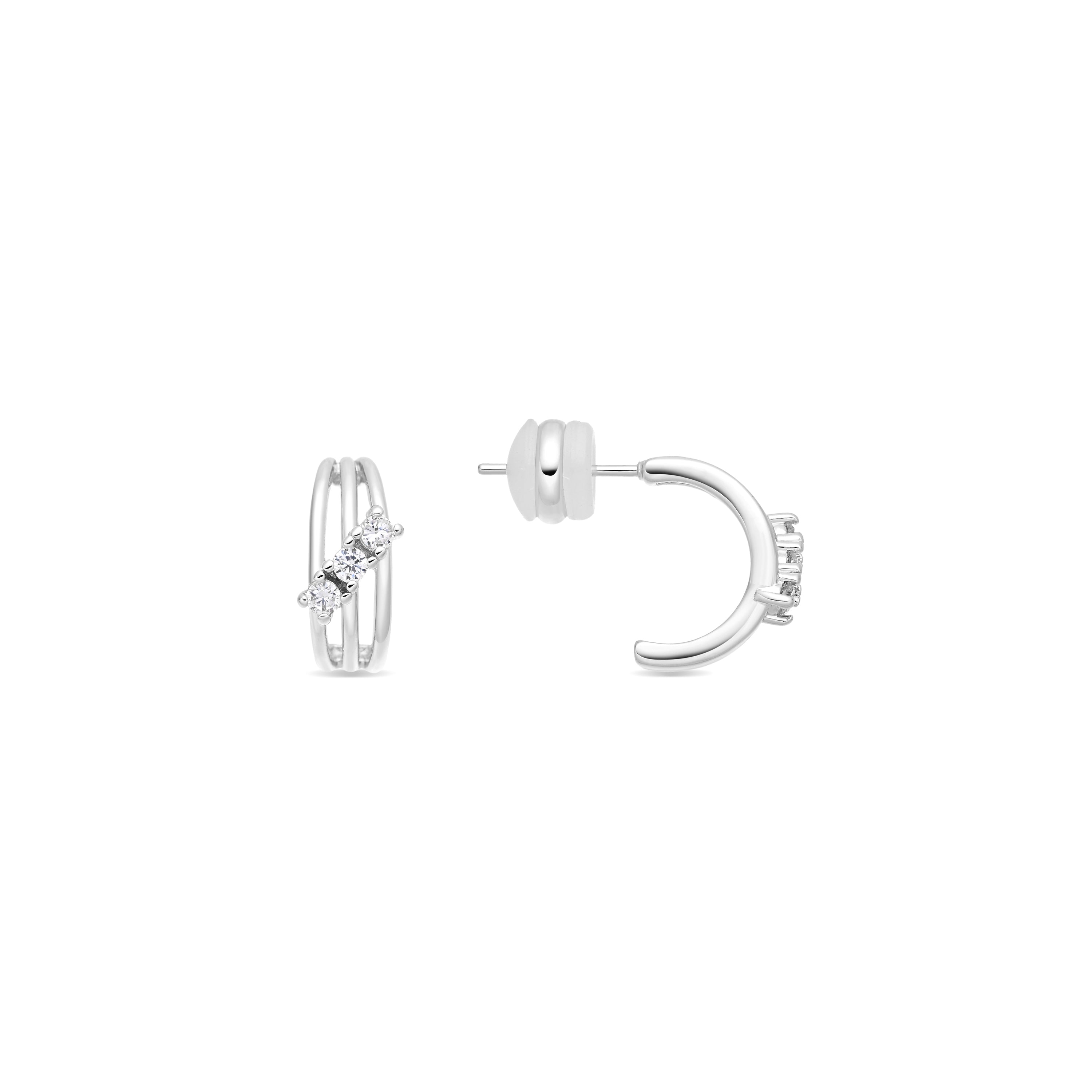 Shiny Zirconia Earrings with Silver Finish - Folex