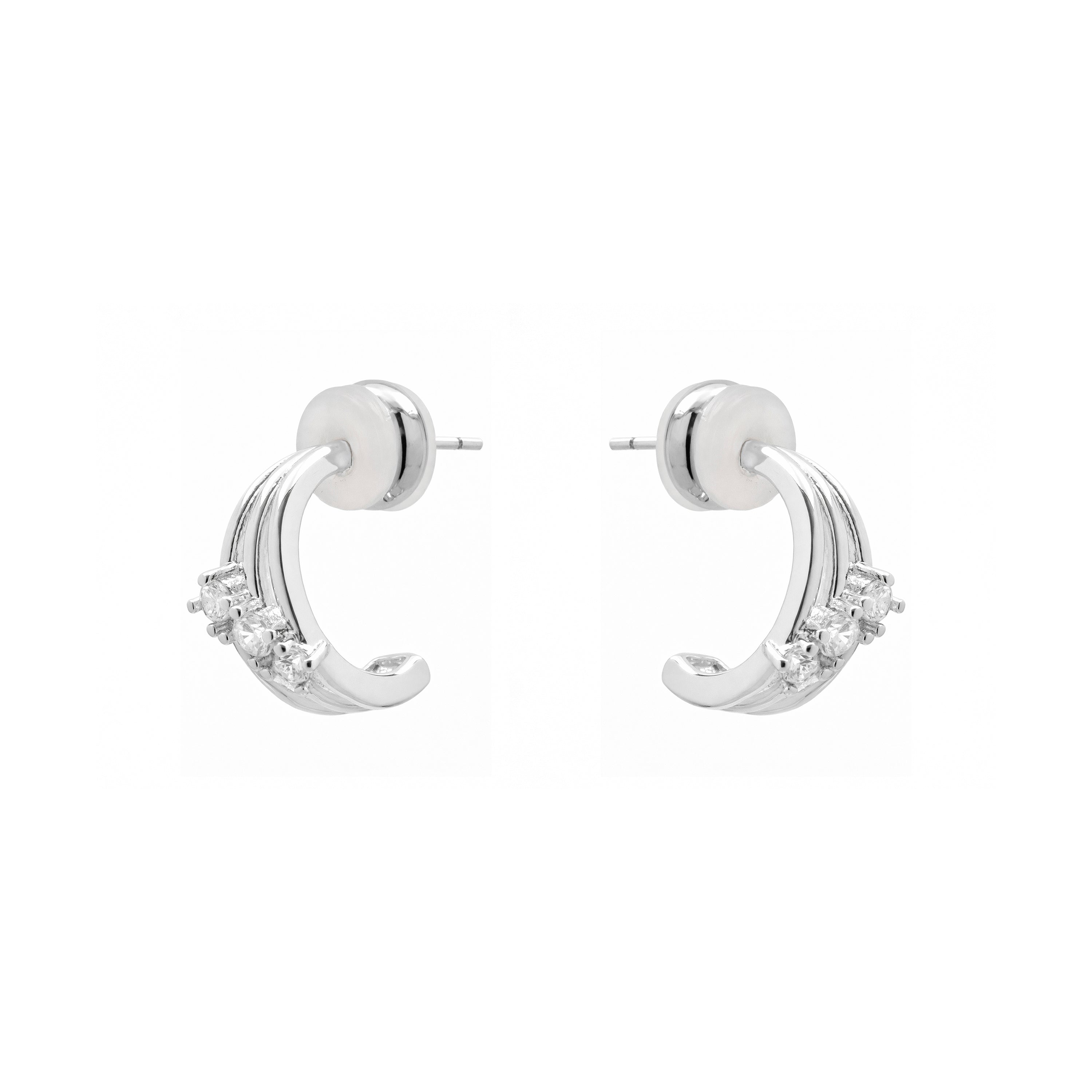 Shiny Zirconia Earrings with Silver Finish - Folex