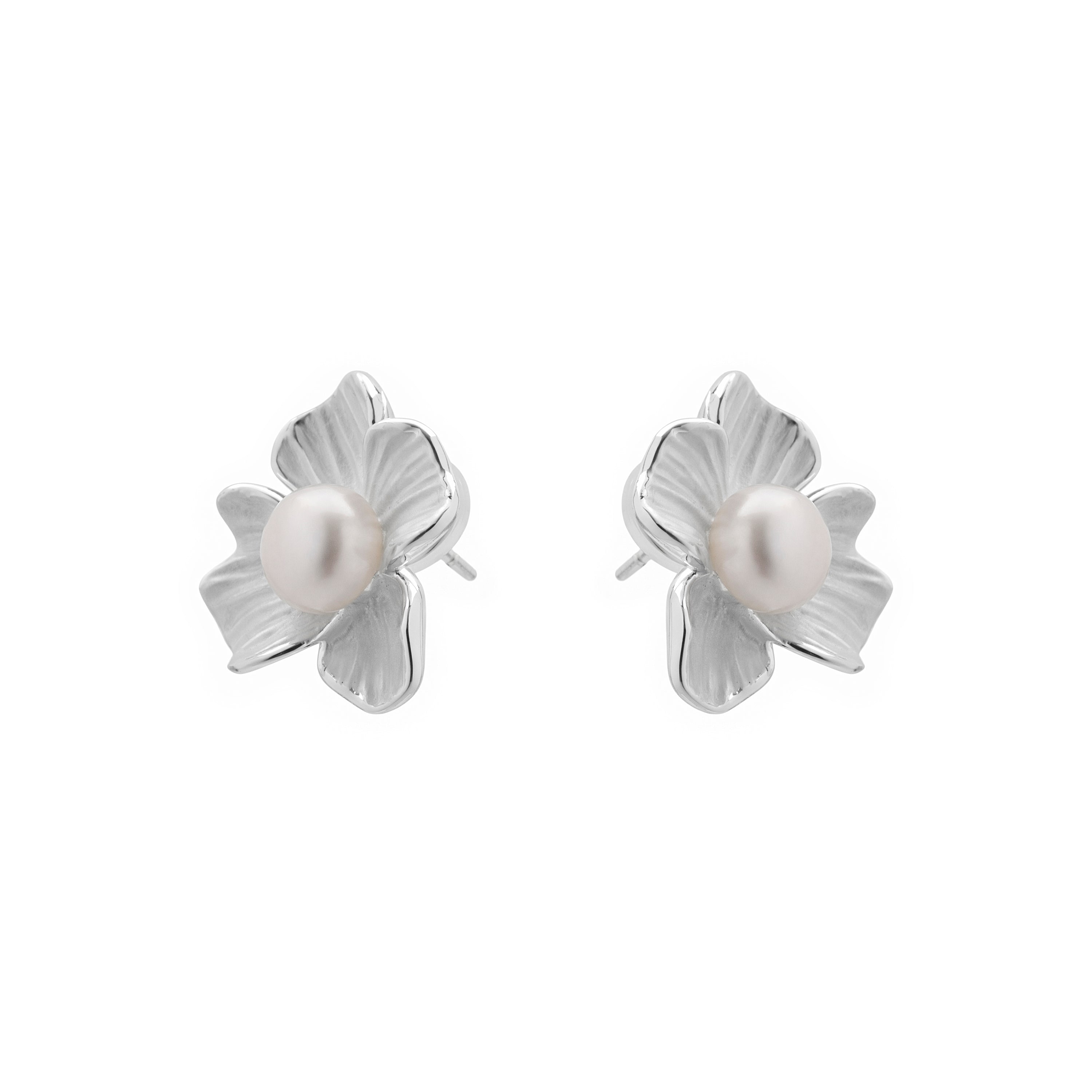 Pendientes de Perla Blanca Acabado En Plata - Efald