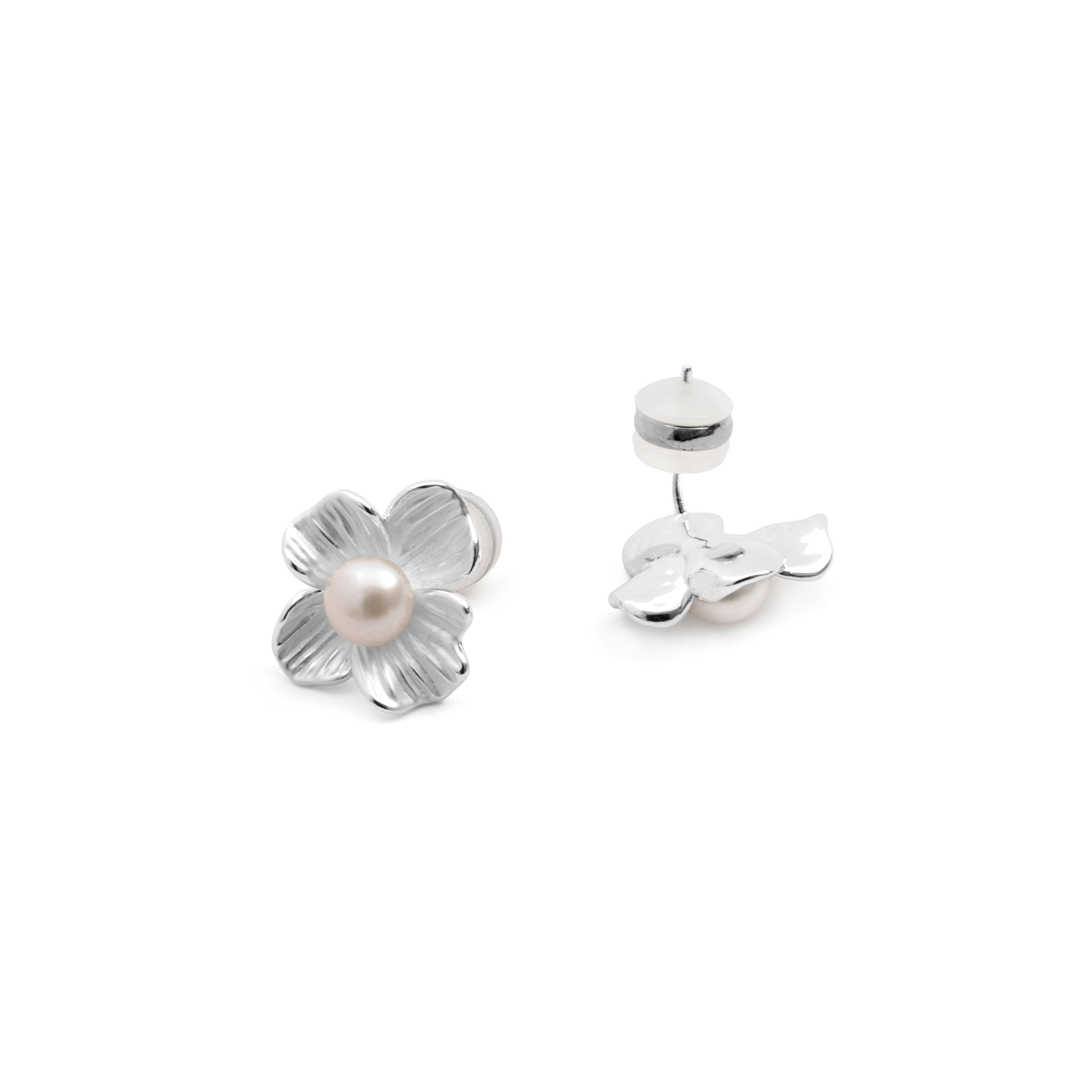 Pendientes de Perla Blanca Acabado En Plata - Efald